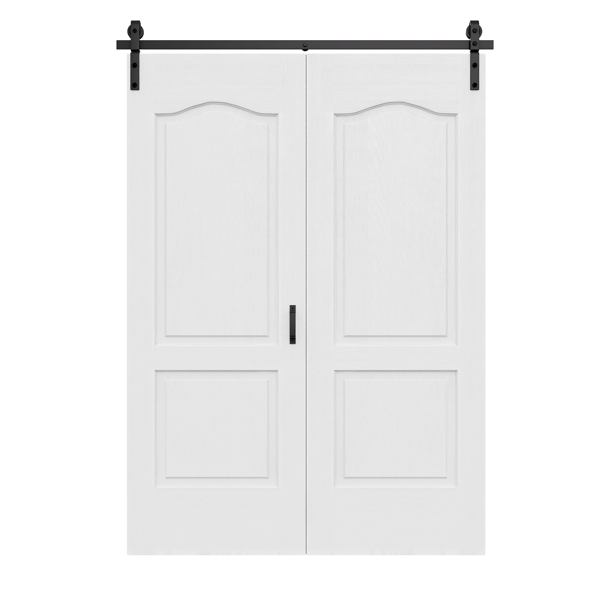 Ark Design Hollow Paneled 2-Lite Arch White Primed MDF Composite Bi-fold Sliding Barn Door with Hardware Kit and Handle