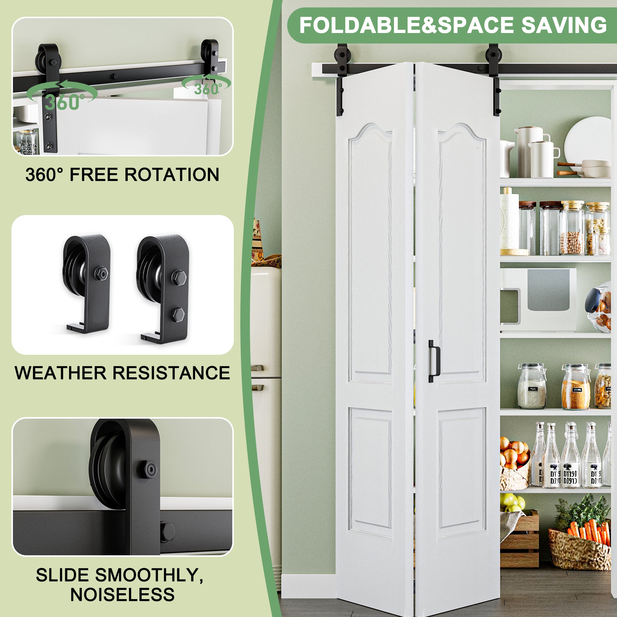 Ark Design Hollow Paneled 2-Lite Arch White Primed MDF Composite Bi-fold Sliding Barn Door with Hardware Kit and Handle