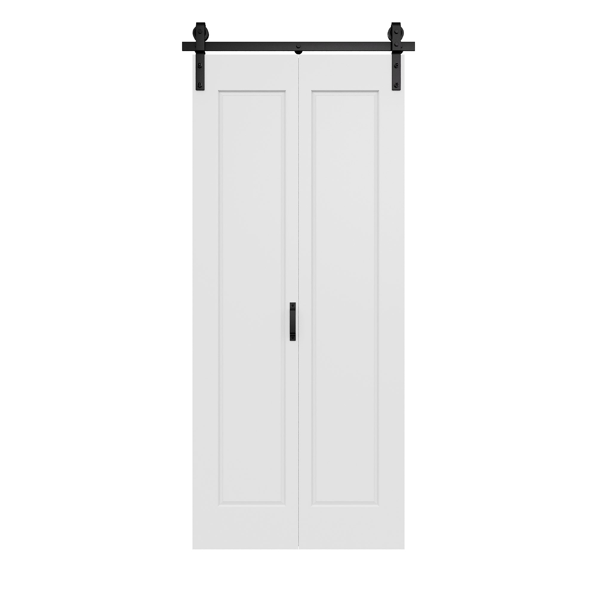 Ark Design Hollow Paneled 1-Lite White Primed MDF Composite Bi-fold Sliding Barn Door with Hardware Kit and Handle