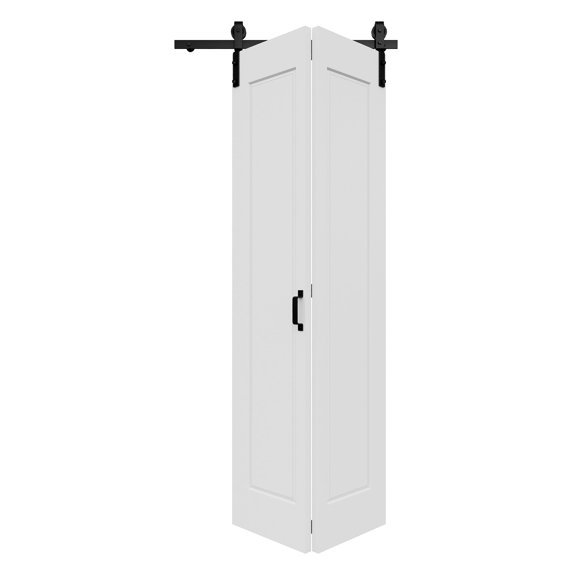 Ark Design Hollow Paneled 1-Lite White Primed MDF Composite Bi-fold Sliding Barn Door with Hardware Kit and Handle