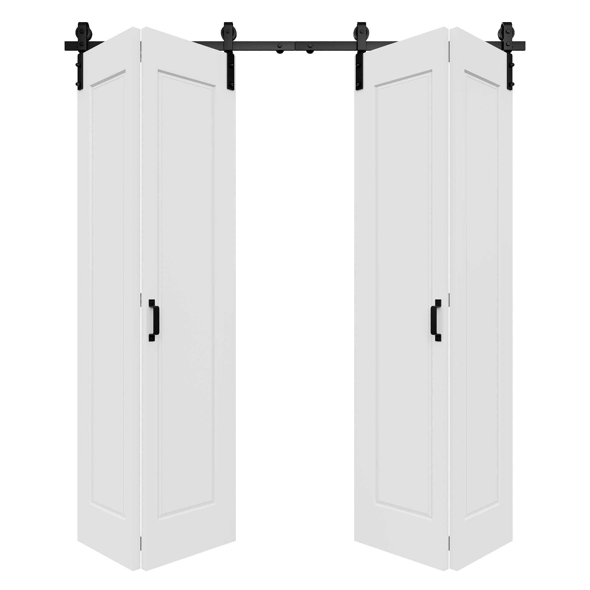 Ark Design Hollow Paneled 1-Lite White Primed MDF Composite Bi-fold Sliding Barn Door with Hardware Kit and Handle