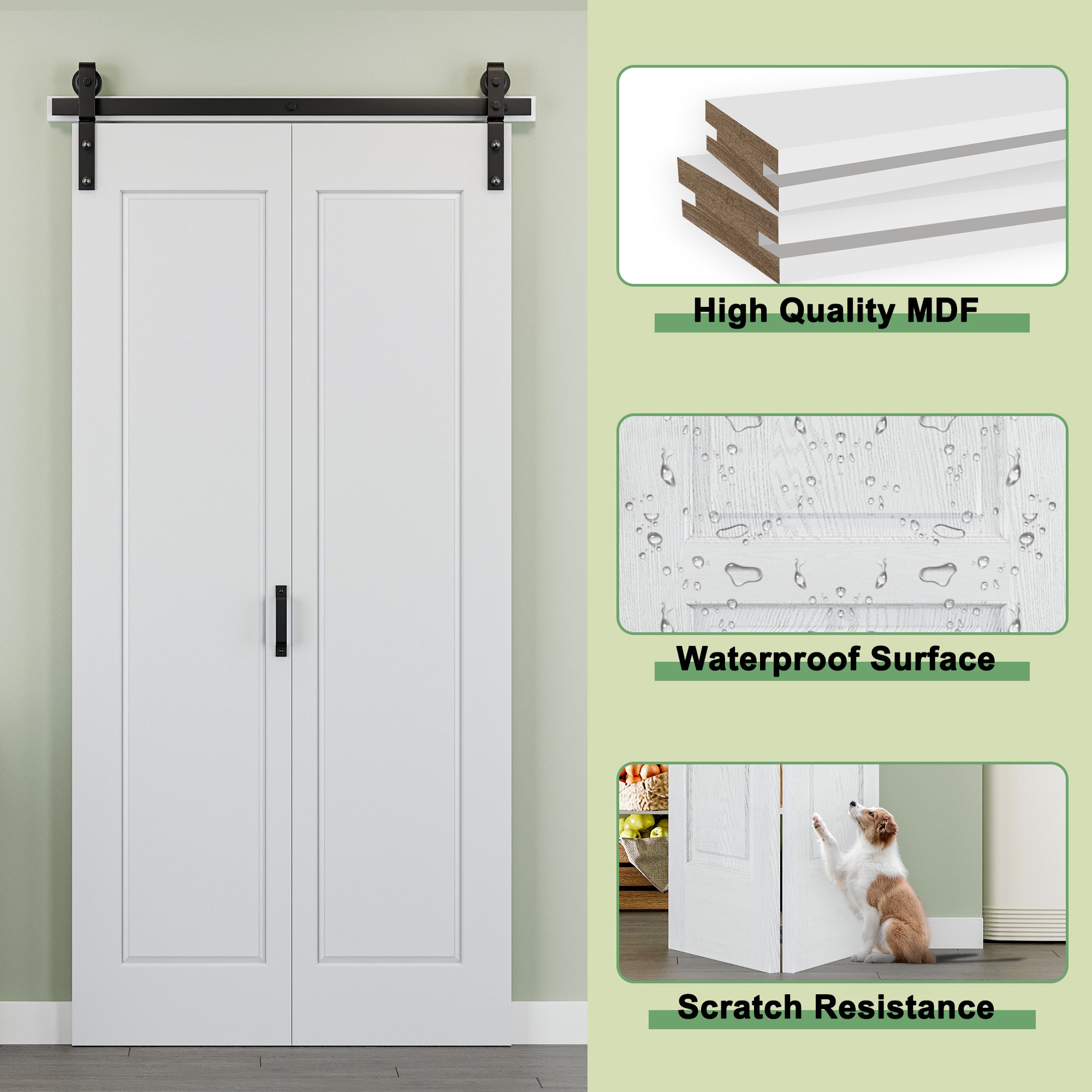 Ark Design Hollow Paneled 1-Lite White Primed MDF Composite Bi-fold Sliding Barn Door with Hardware Kit and Handle