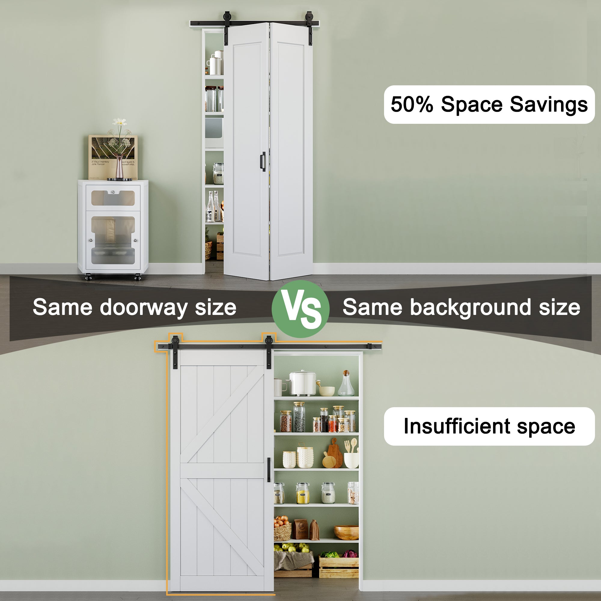 Ark Design Hollow Paneled 1-Lite White Primed MDF Composite Bi-fold Sliding Barn Door with Hardware Kit and Handle