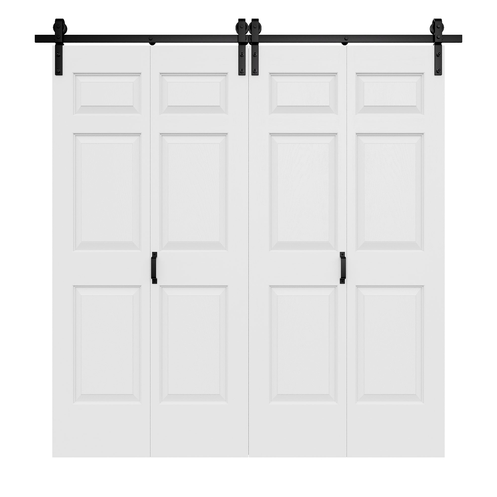 Ark Design Hollow Paneled 6-Lite White Primed MDF Composite Bi-fold Sliding Barn Door with Hardware Kit and Handle
