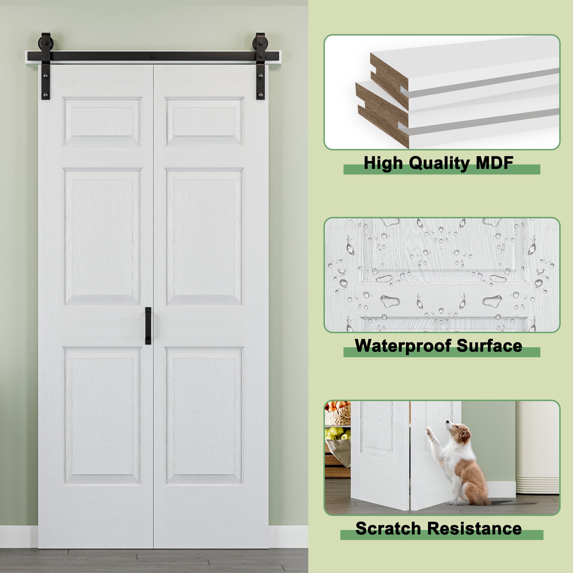 Ark Design Hollow Paneled 6-Lite White Primed MDF Composite Bi-fold Sliding Barn Door with Hardware Kit and Handle