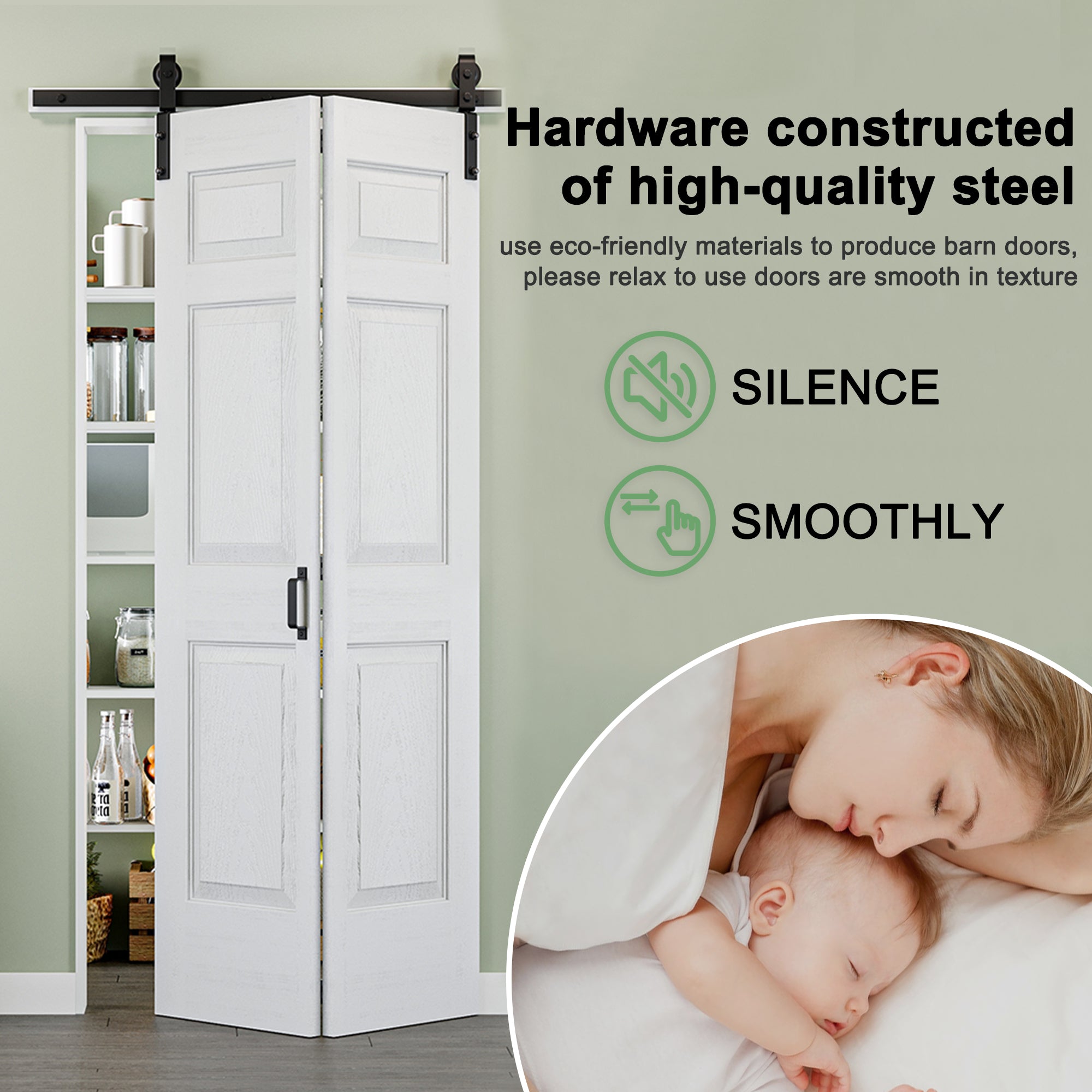 Ark Design Hollow Paneled 6-Lite White Primed MDF Composite Bi-fold Sliding Barn Door with Hardware Kit and Handle