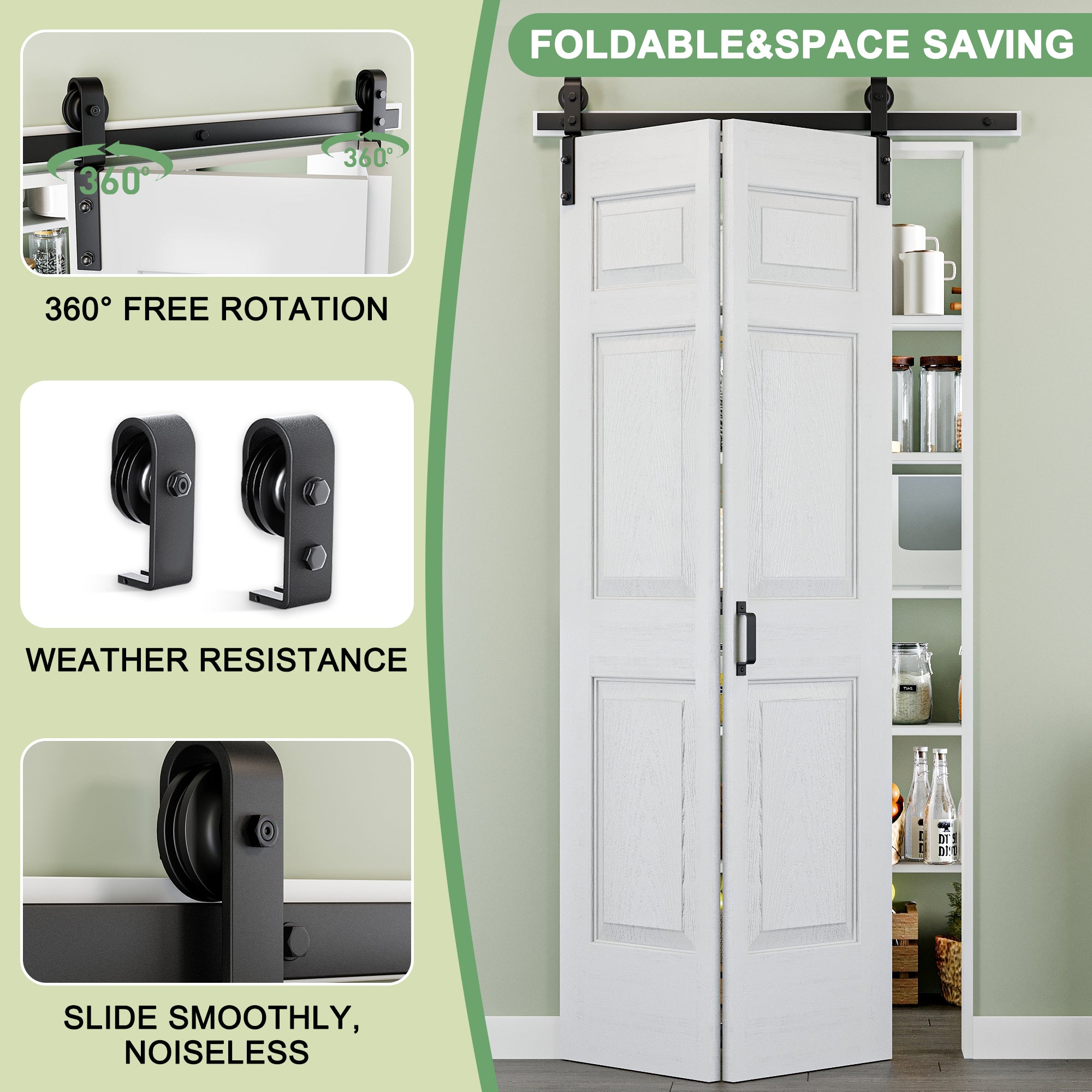 Ark Design Hollow Paneled 6-Lite White Primed MDF Composite Bi-fold Sliding Barn Door with Hardware Kit and Handle