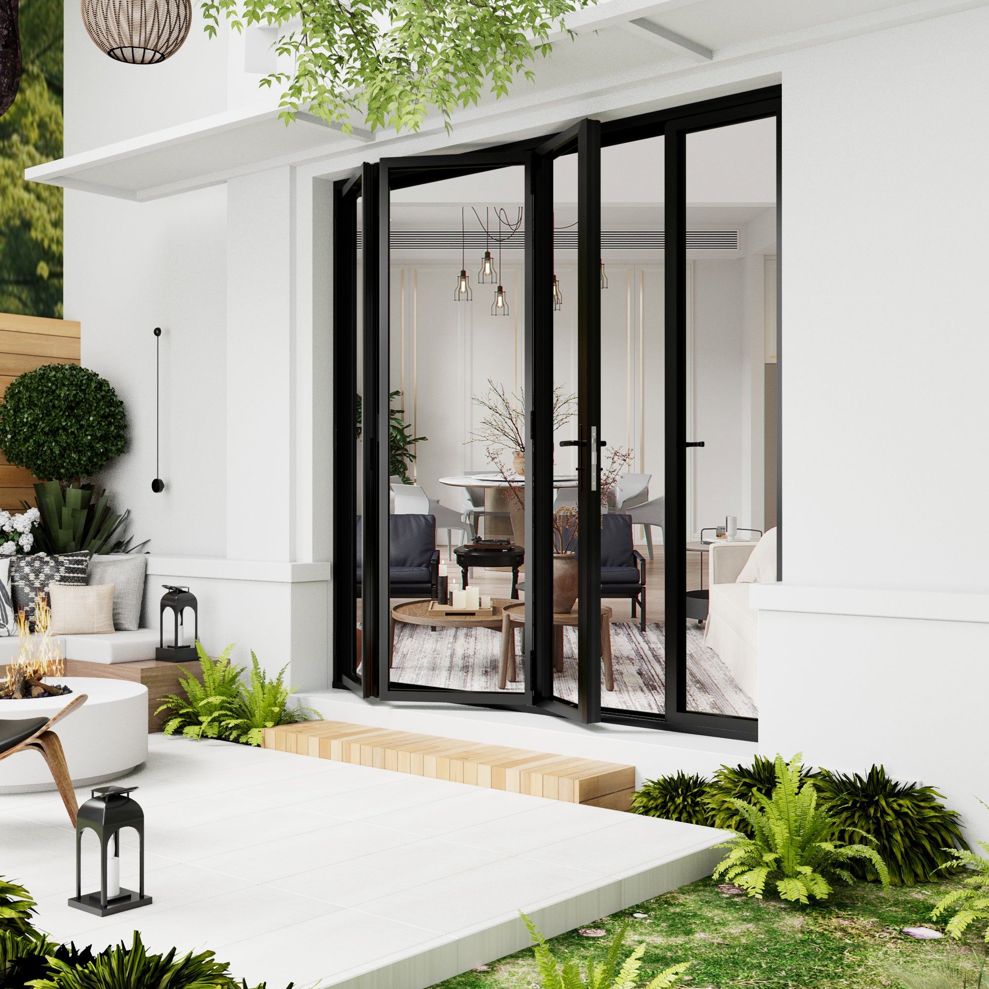 Ark Design Black 3 Panel Outswing Double Tempered Glass Aluminum Folding Patio Door