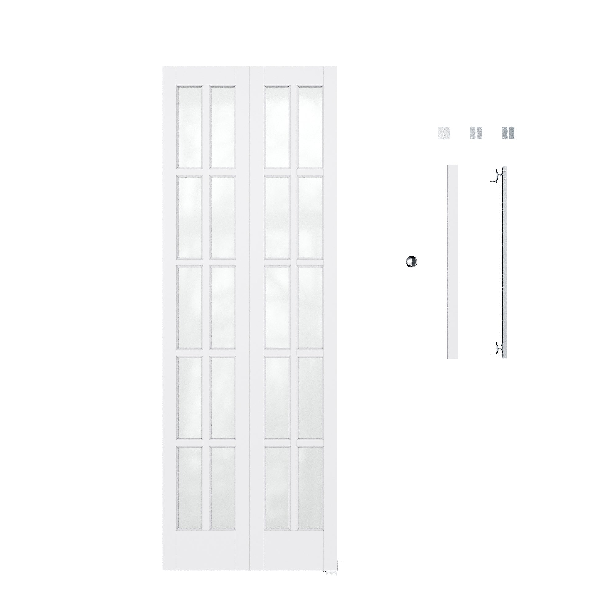 Ark Design 10-Lite Tempered Frosted Glass Closet Bifold Door with Hardware Kit & Knob, Solid Core MDF Wood & PVC Covered Finished, White