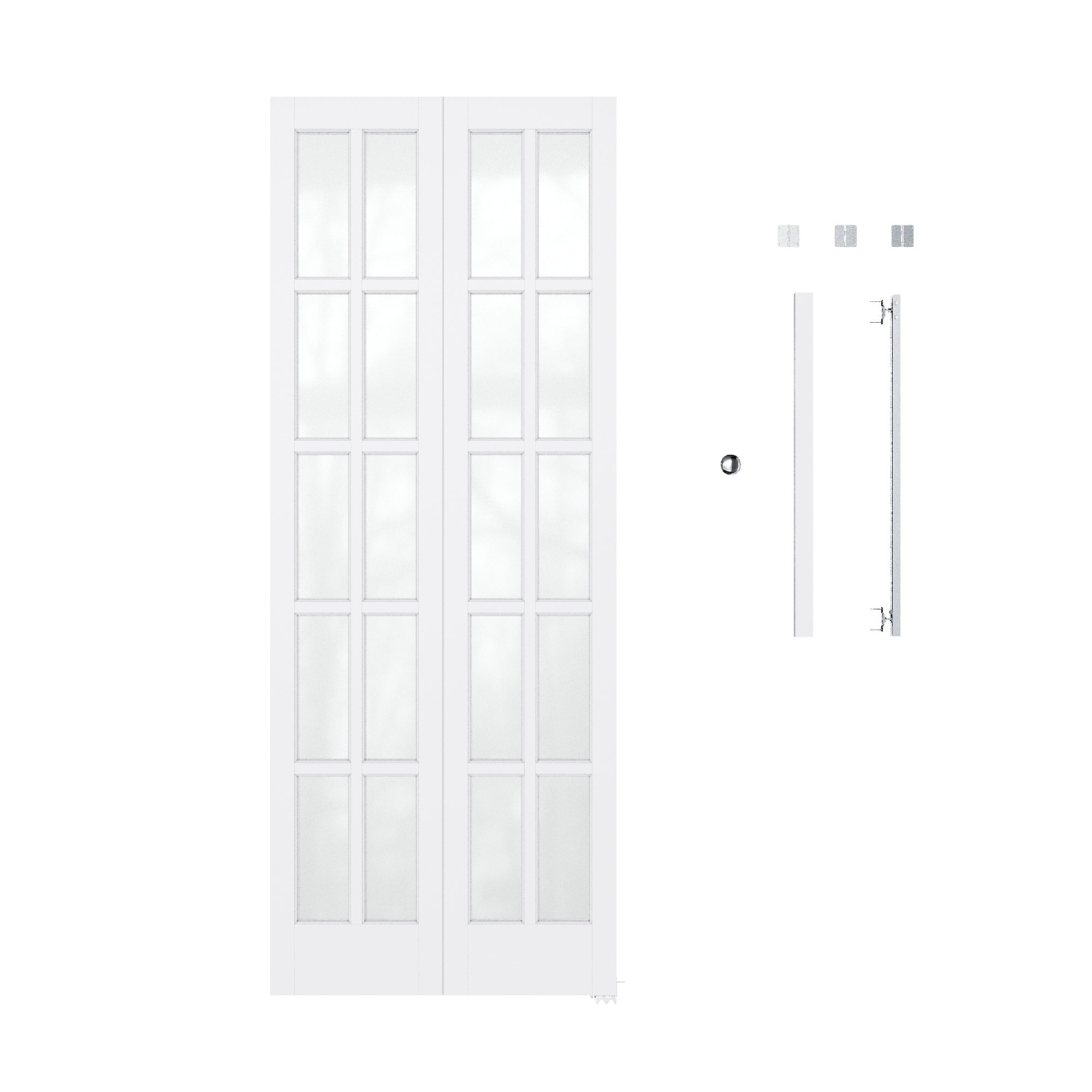 Ark Design 10-Lite Tempered Frosted Glass Closet Bifold Door with Hardware Kit & Knob, Solid Core MDF Wood & PVC Covered Finished, White