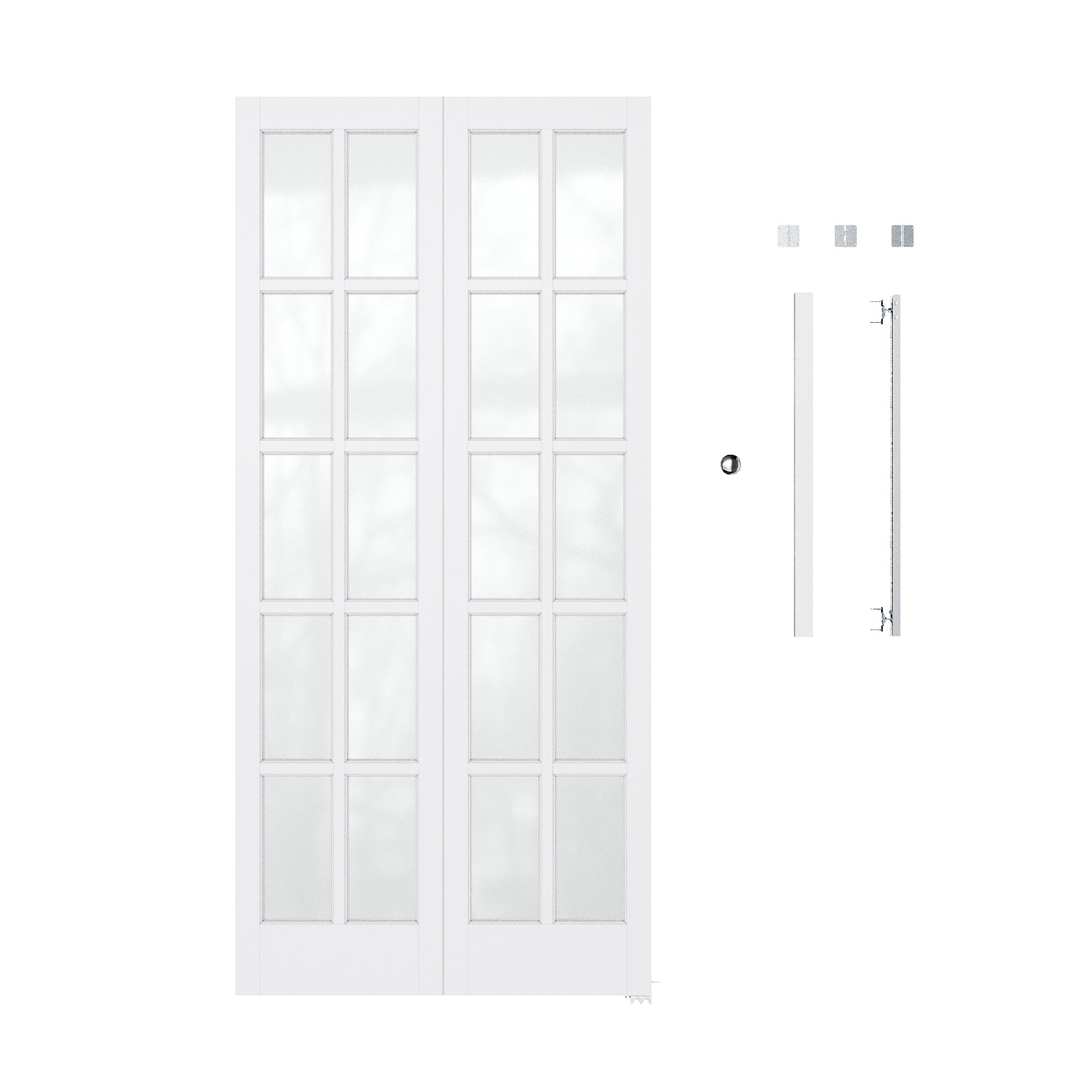 Ark Design 10-Lite Tempered Frosted Glass Closet Bifold Door with Hardware Kit & Knob, Solid Core MDF Wood & PVC Covered Finished, White