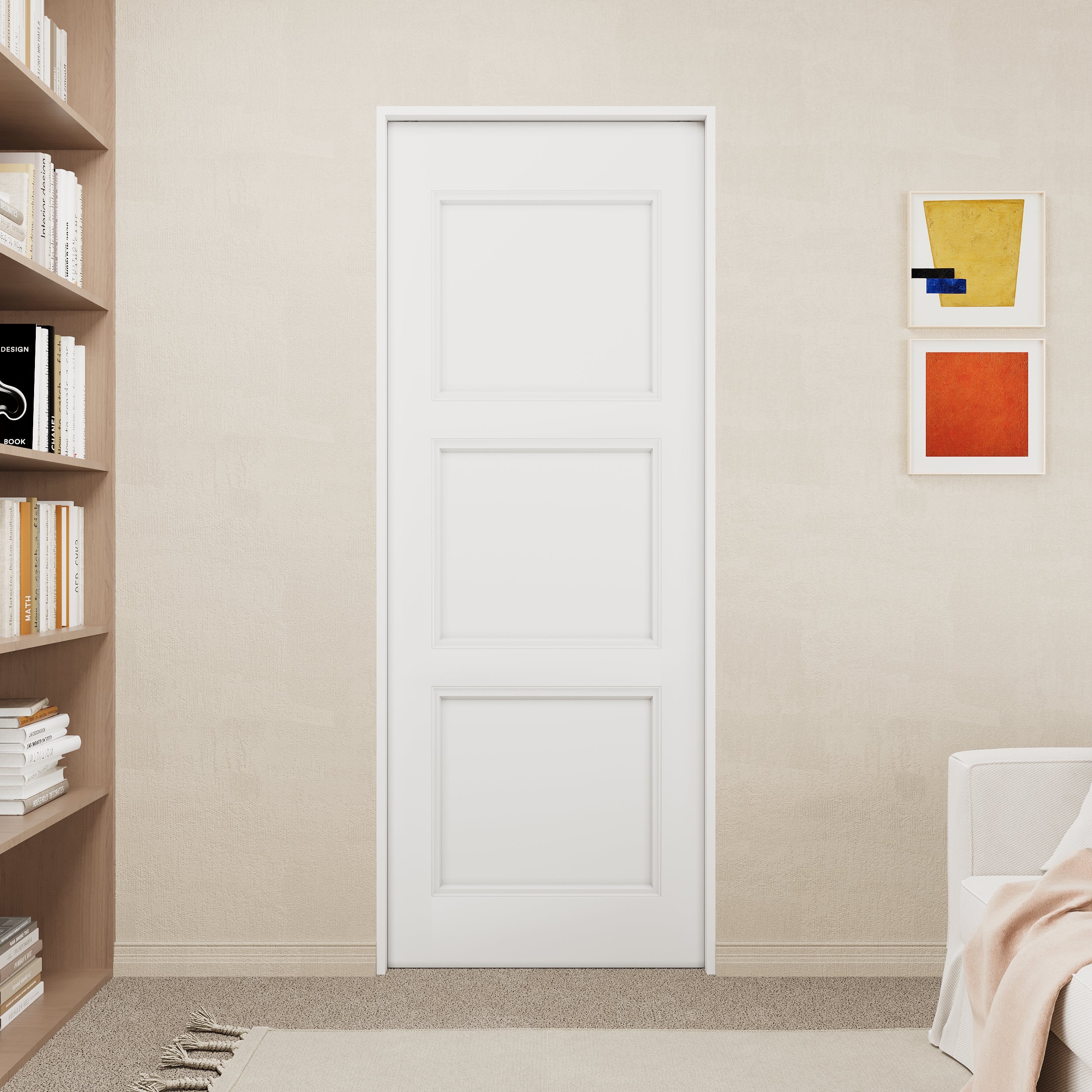 Ark Design 3 lite Panel Pocket Door with Hardware Kit & Soft Close & Frame, Solid Core MDF Wood & Paint-grade Finished, White