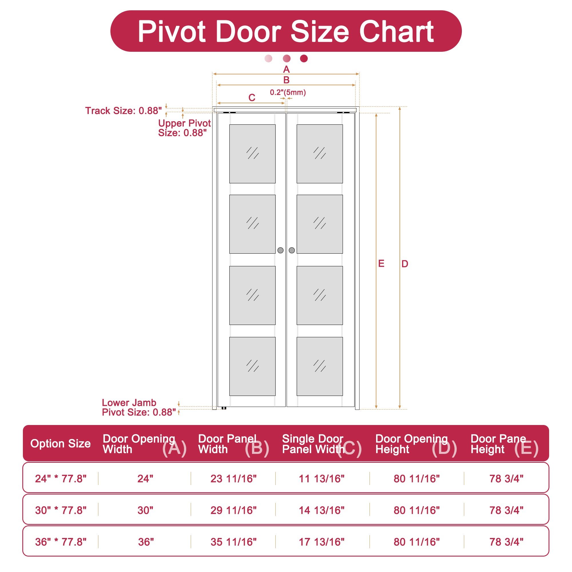 Ark Design 1-Lite Mirror French Pivot Door with Hardware Kit, Solid Core MDF Wood & PVC Covered Finished, White
