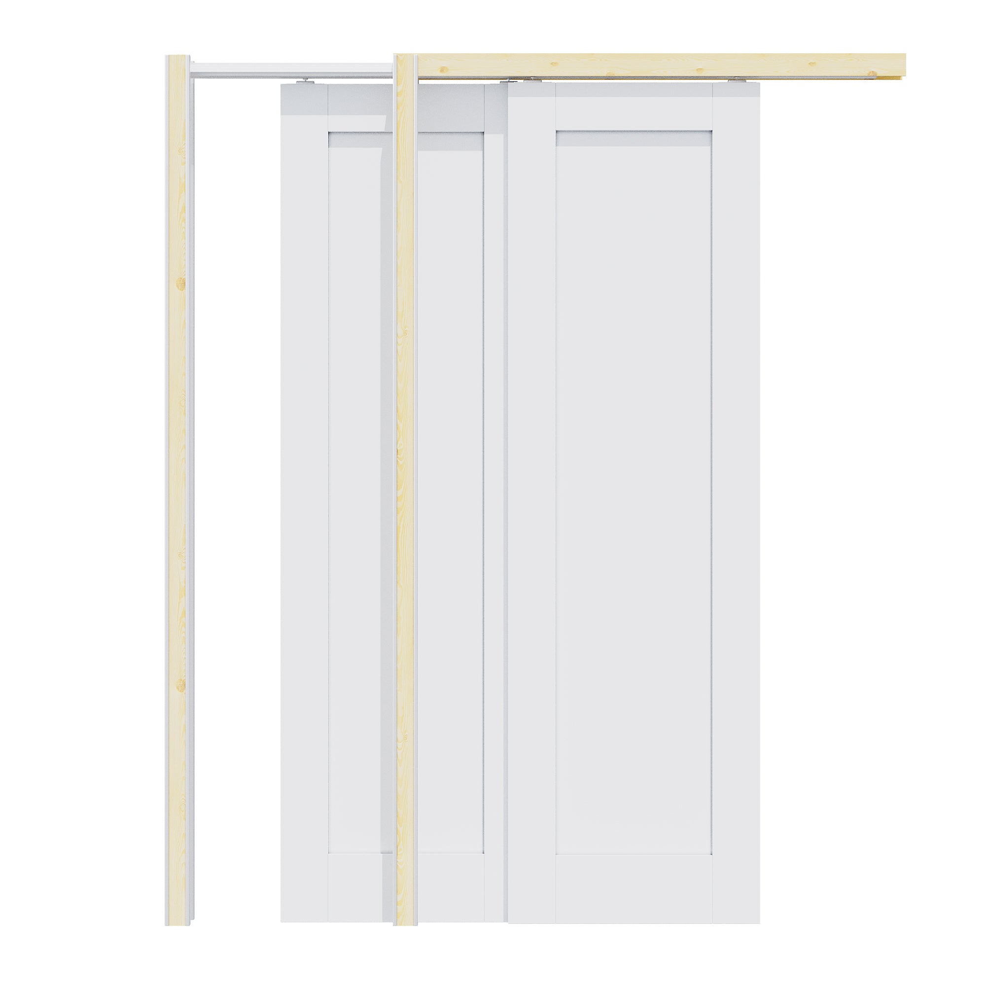 Ark Design 1 Panel Double Bypass Pocket Door with Hardware Kit & Soft Close & Frame, Solid Core MDF Wood & Paint-grade Finished, White