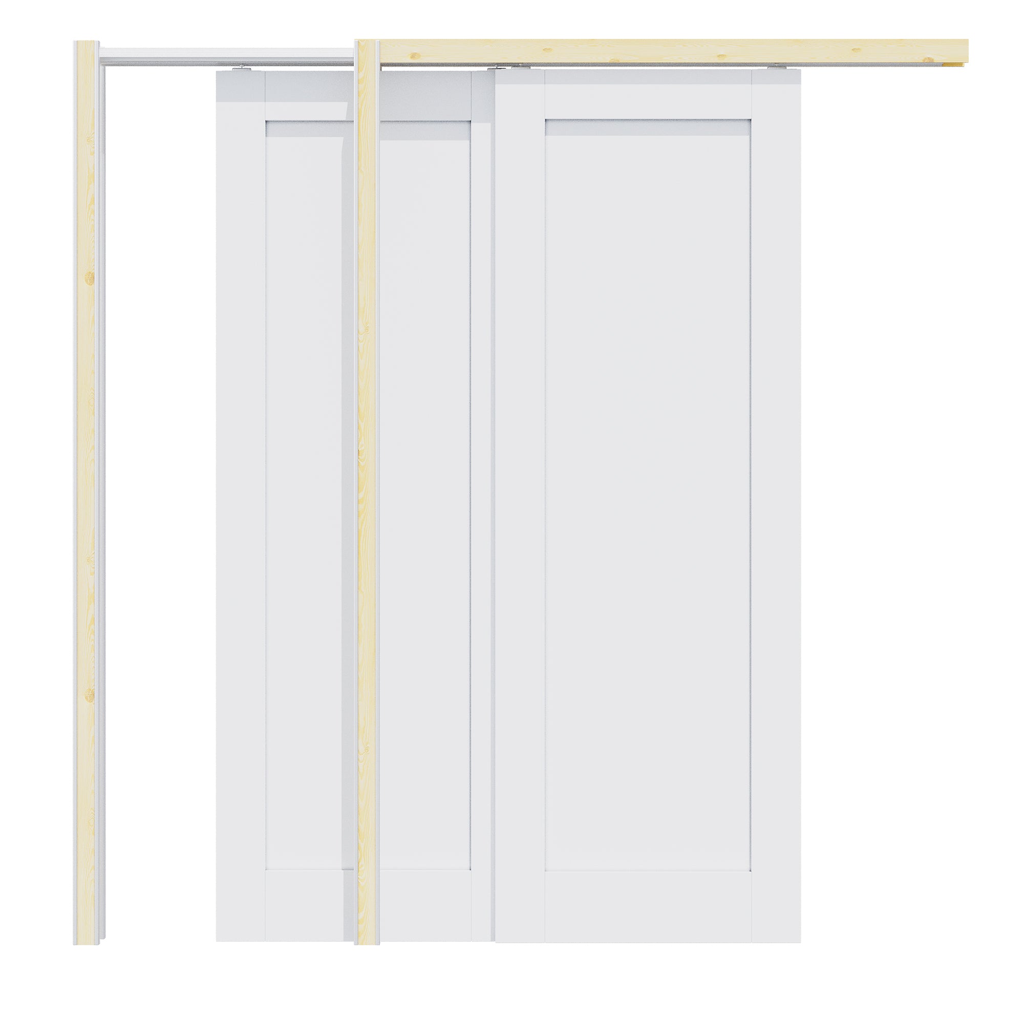 Ark Design 1 Panel Double Bypass Pocket Door with Hardware Kit & Soft Close & Frame, Solid Core MDF Wood & Paint-grade Finished, White