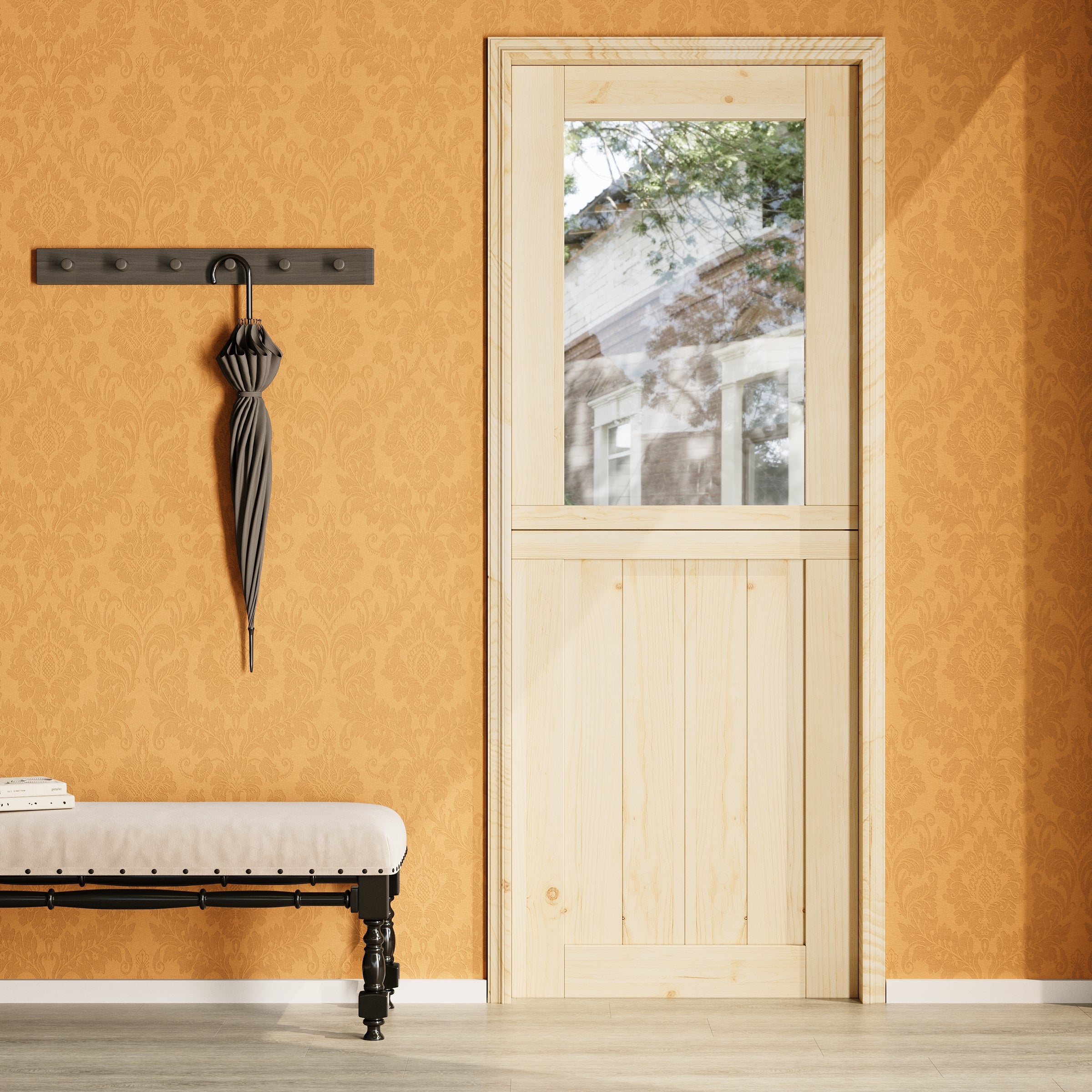 Ark Design Solid Pine Universal 1 Lite Clear Glass Unfinished Dutch Door, Pine Wood Front Door with/without Ready-to-Assemble Jamb