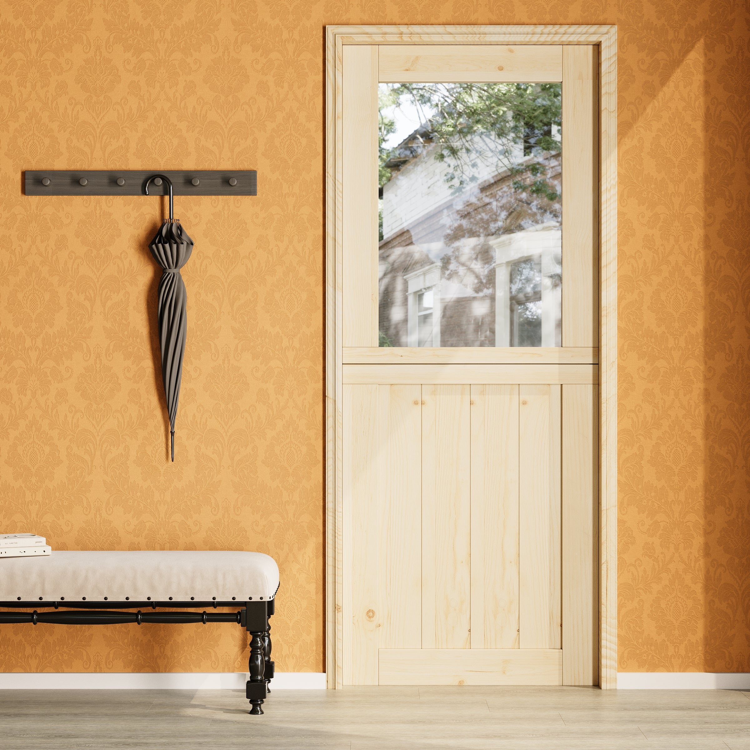 Ark Design Solid Pine Universal 1 Lite Clear Glass Unfinished Dutch Door, Pine Wood Front Door with/without Ready-to-Assemble Jamb