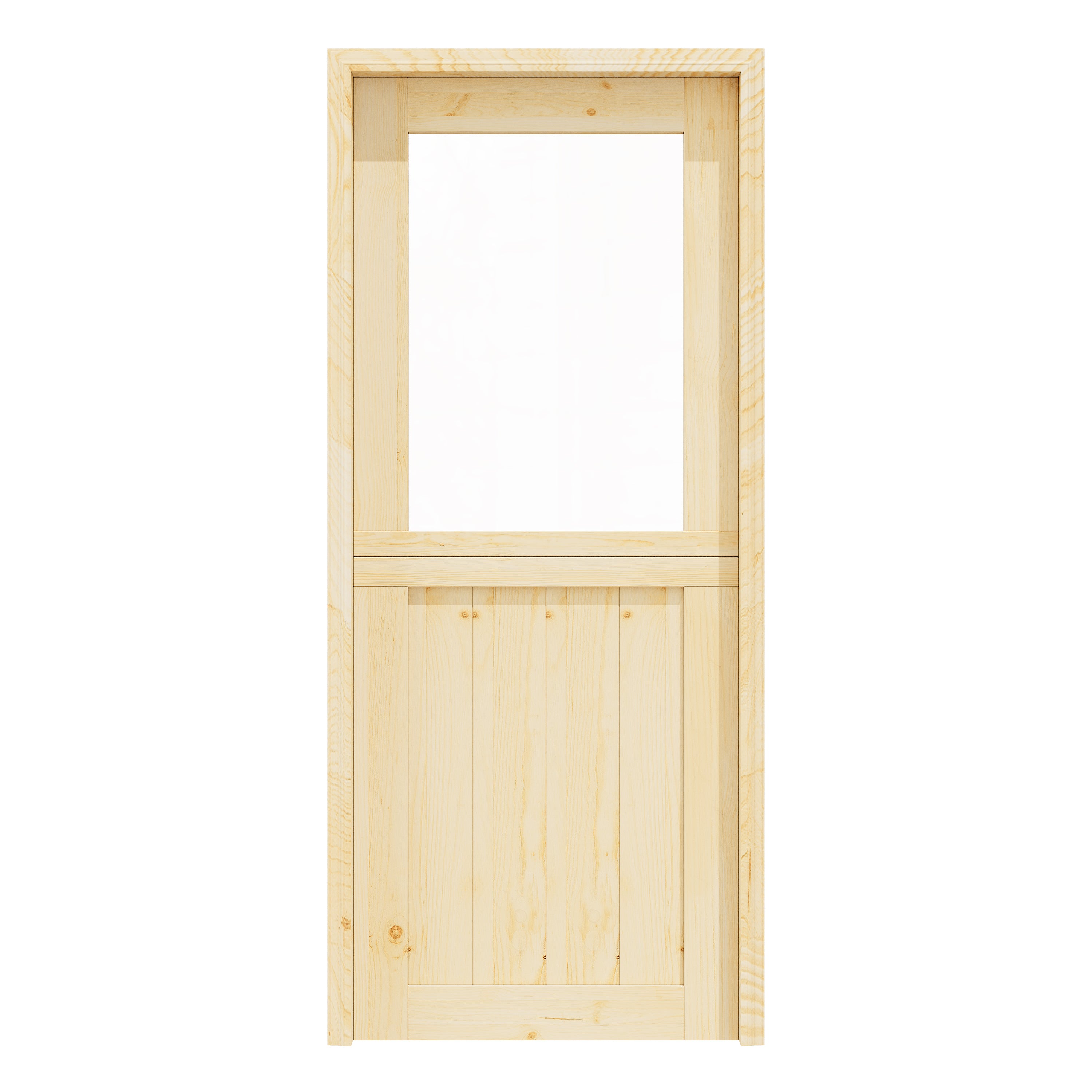 Ark Design Solid Pine Universal 1 Lite Clear Glass Unfinished Dutch Door, Pine Wood Front Door with/without Ready-to-Assemble Jamb