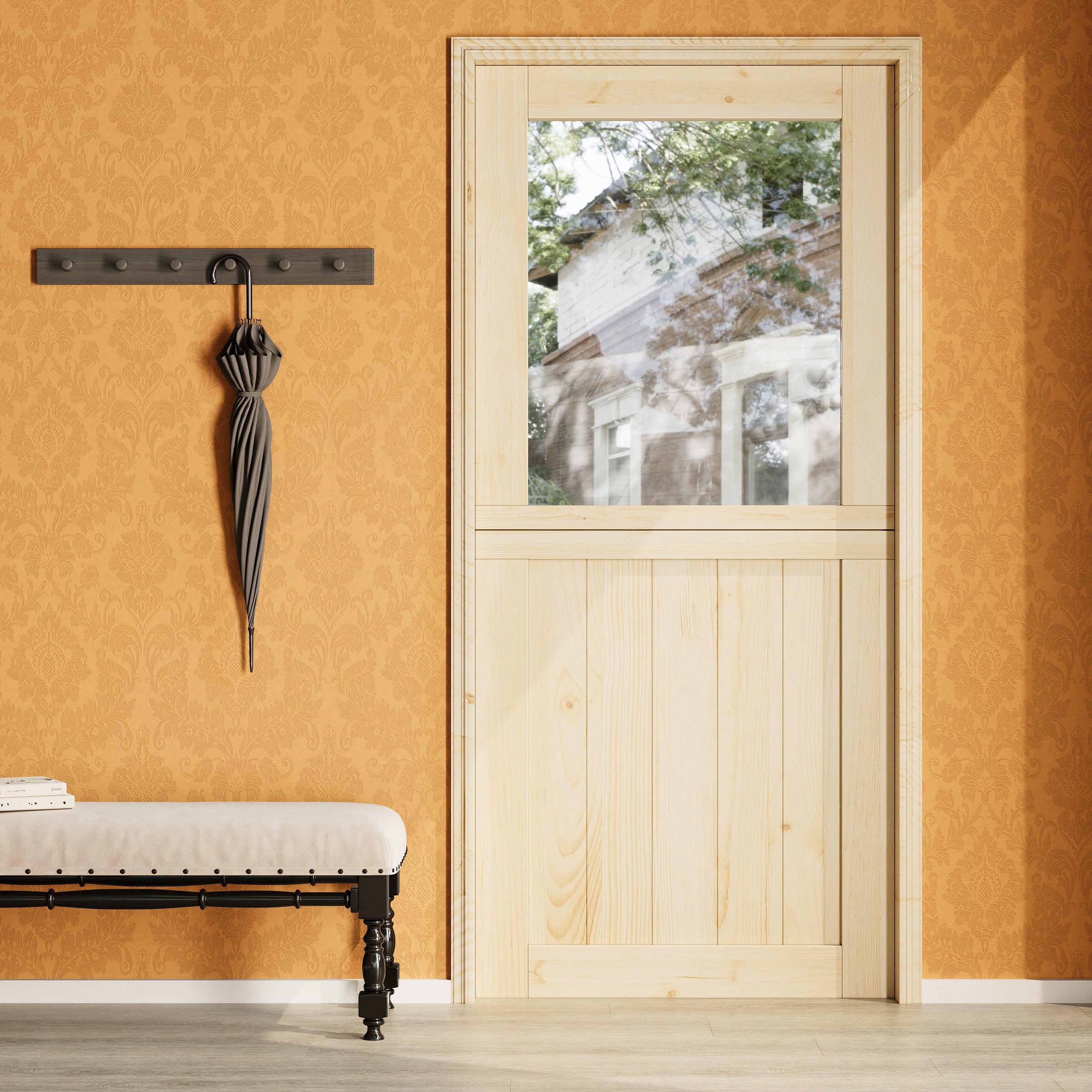 Ark Design Solid Pine Universal 1 Lite Clear Glass Unfinished Dutch Door, Pine Wood Front Door with/without Ready-to-Assemble Jamb