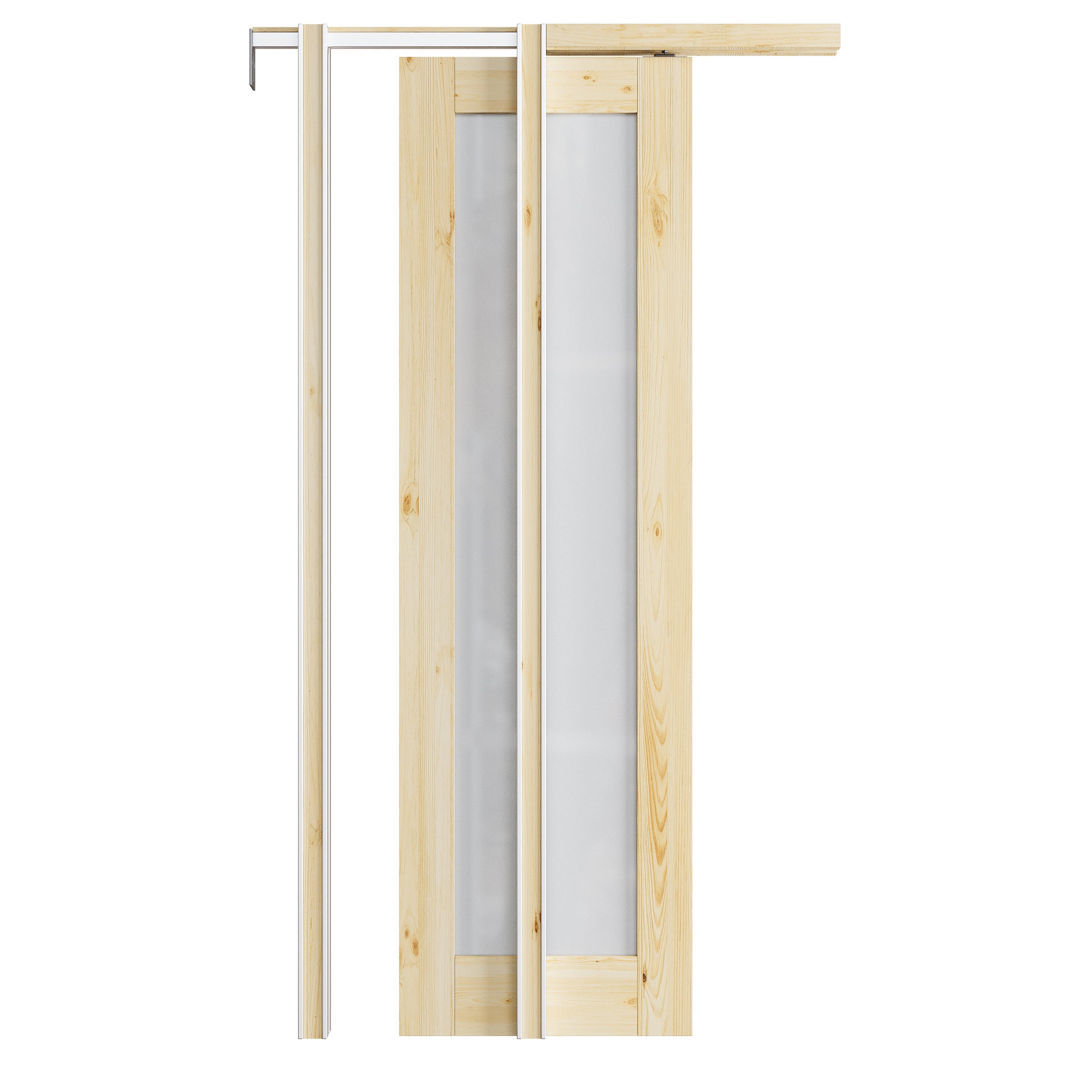 Ark Design 1-lite Tempered Frosted Glass Pocket Door with Hardware Kit & Soft Close, Pine Wood & Unfinished