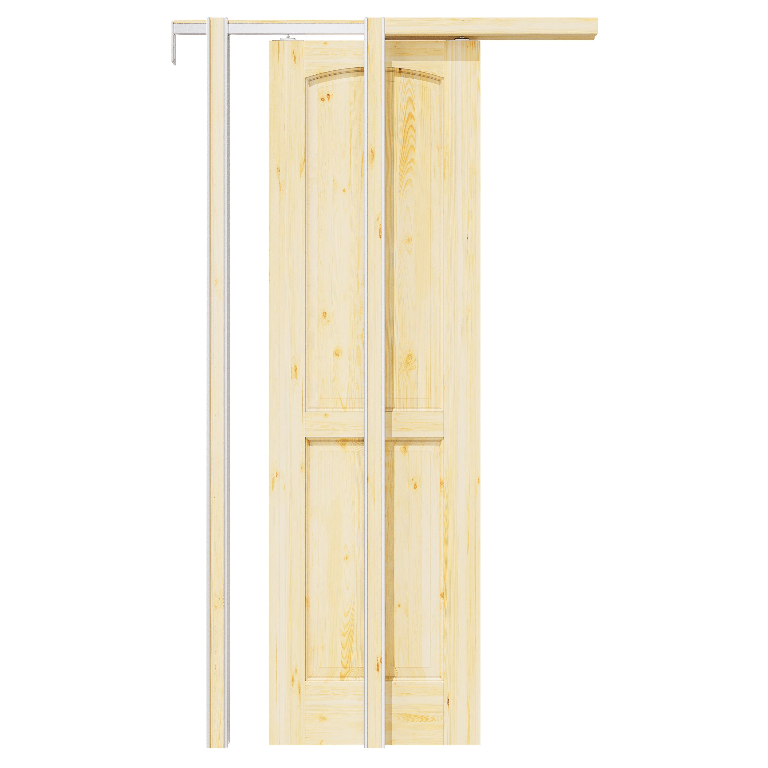 Ark Design 2-Panel Arch Top Solid Core Pine Wood Pocket Door with Hardware Kit & Soft Close & Frame, Unfinished Natural Pine Wood