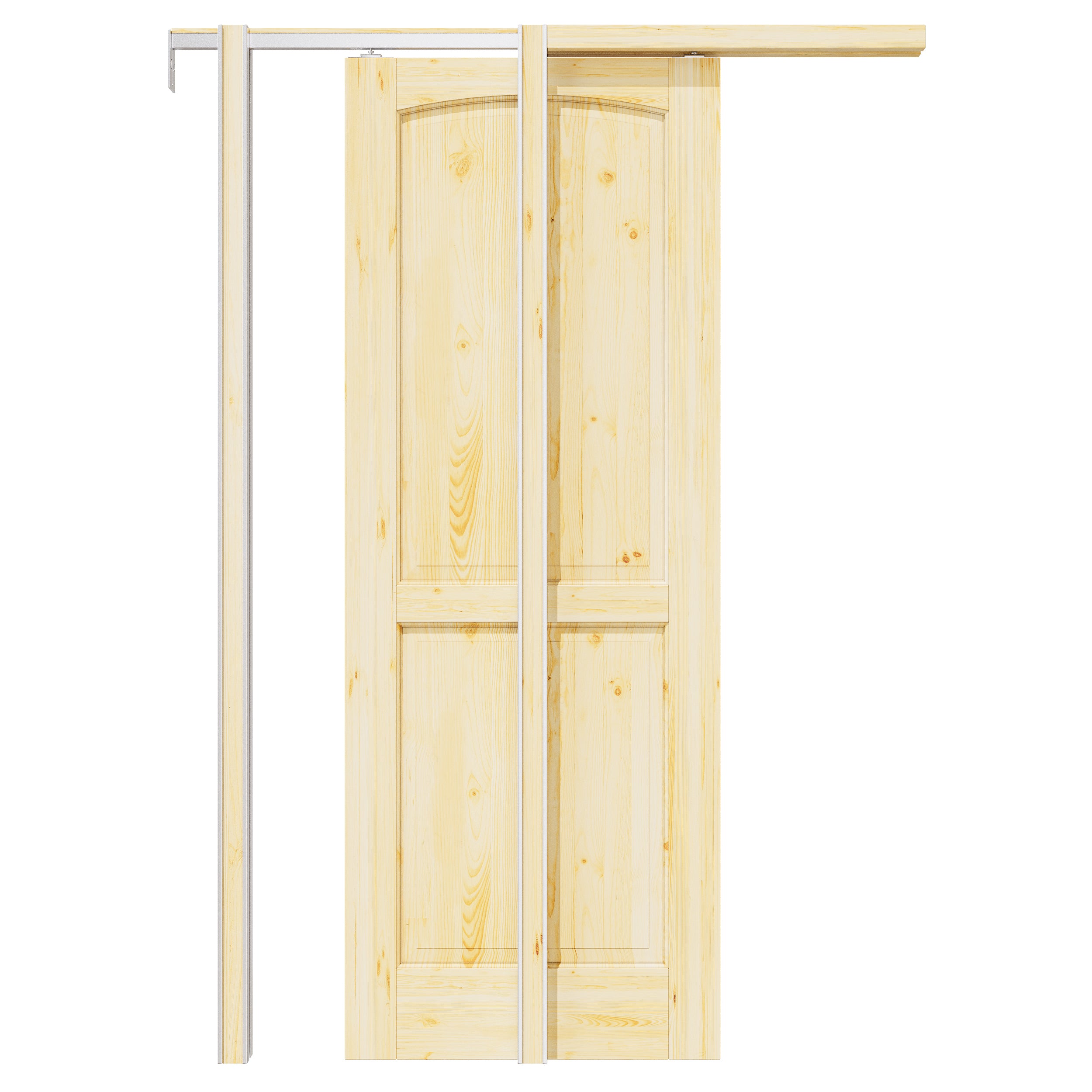 Ark Design 2-Panel Arch Top Solid Core Pine Wood Pocket Door with Hardware Kit & Soft Close & Frame, Unfinished Natural Pine Wood