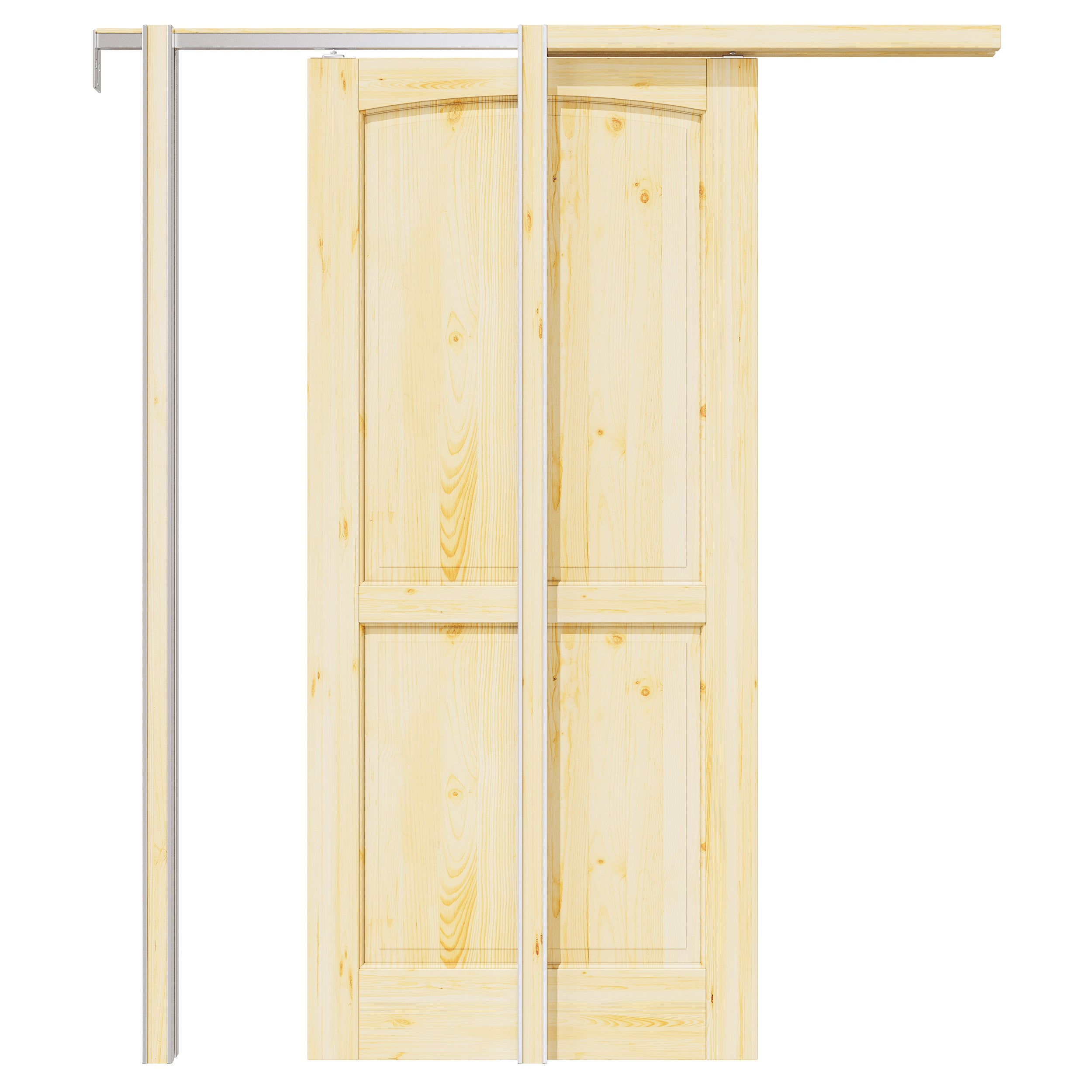 Ark Design 2-Panel Arch Top Solid Core Pine Wood Pocket Door with Hardware Kit & Soft Close & Frame, Unfinished Natural Pine Wood