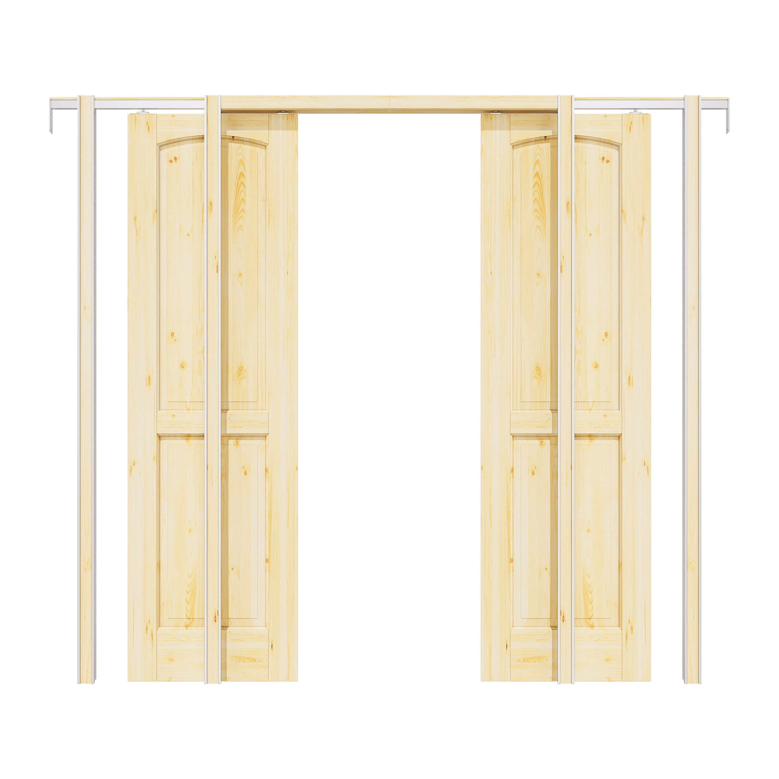 Ark Design 2-Panel Arch Top Solid Core Pine Wood Pocket Door with Hardware Kit & Soft Close & Frame, Unfinished Natural Pine Wood