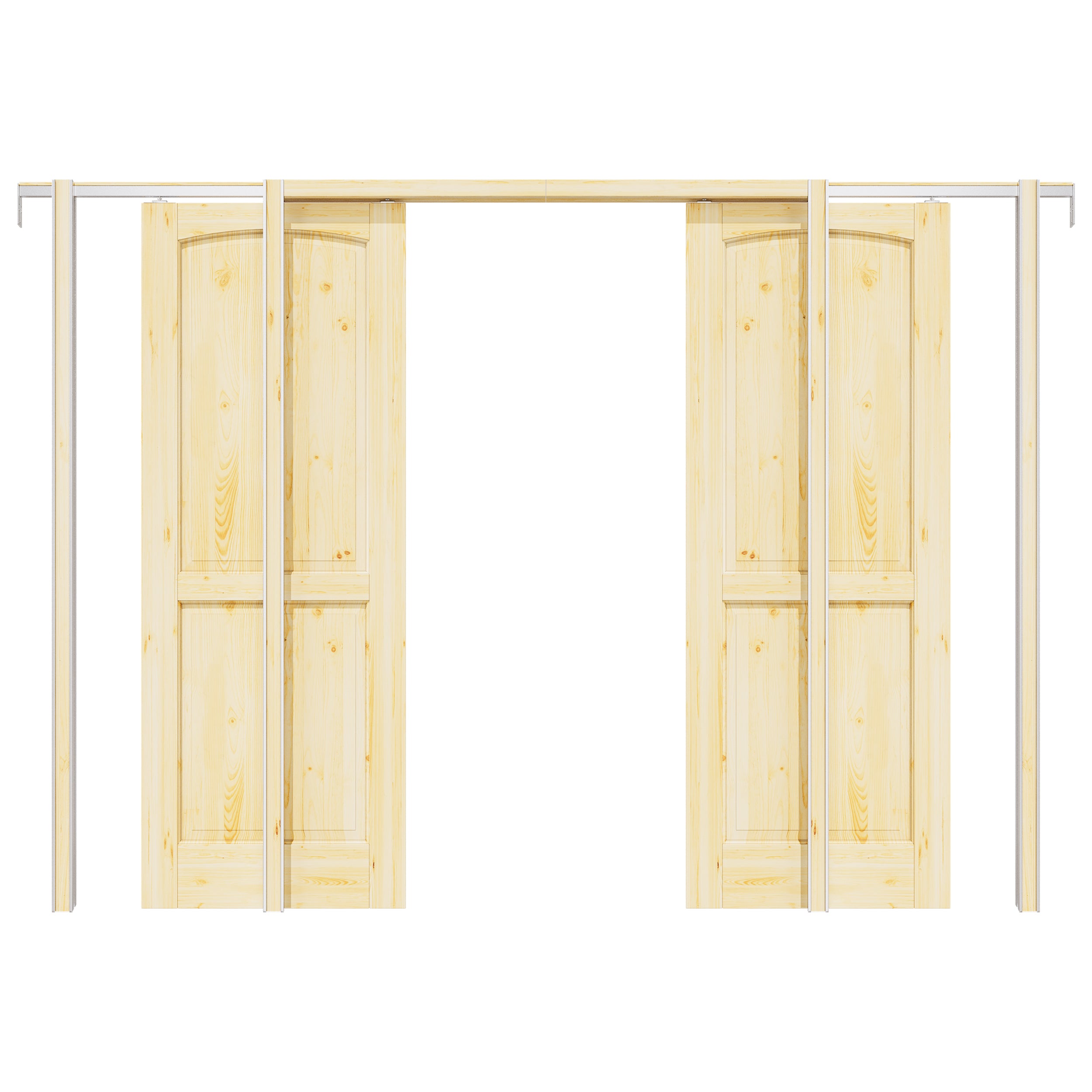 Ark Design 2-Panel Arch Top Solid Core Pine Wood Pocket Door with Hardware Kit & Soft Close & Frame, Unfinished Natural Pine Wood