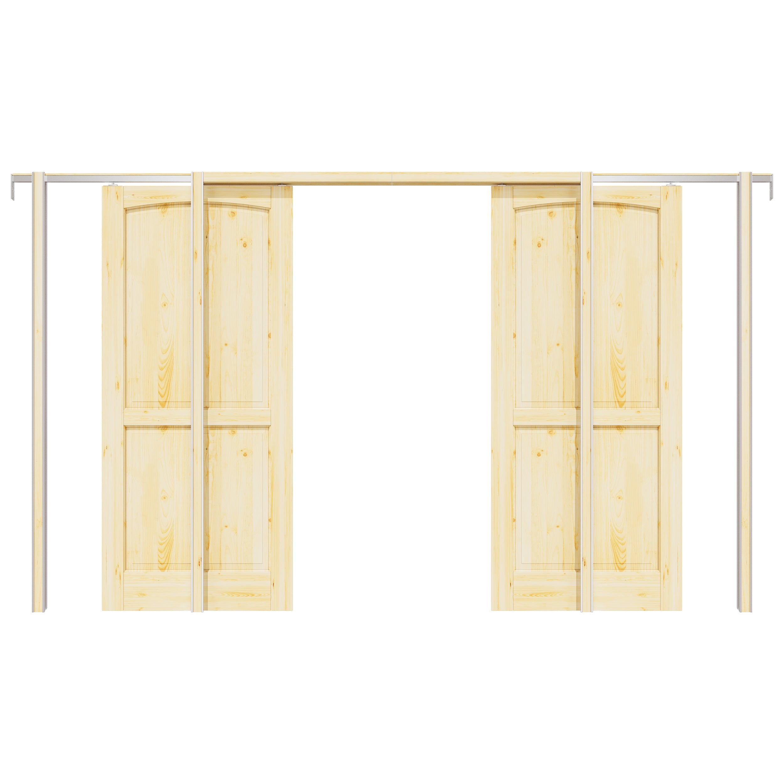 Ark Design 2-Panel Arch Top Solid Core Pine Wood Pocket Door with Hardware Kit & Soft Close & Frame, Unfinished Natural Pine Wood