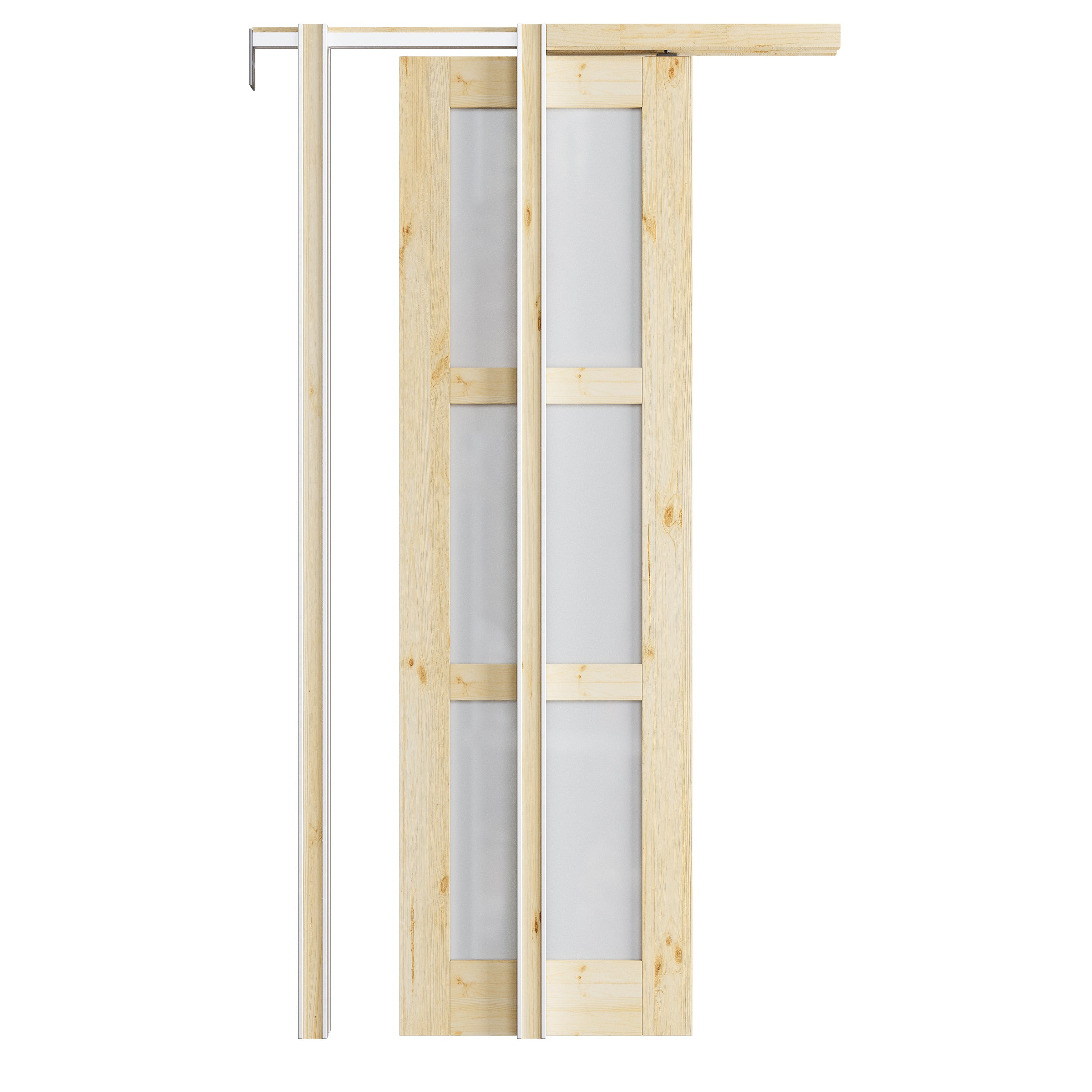 Ark Design 3-lite Tempered Frosted Glass Pocket Door with Hardware Kit & Soft Close, Pine Wood & Unfinished