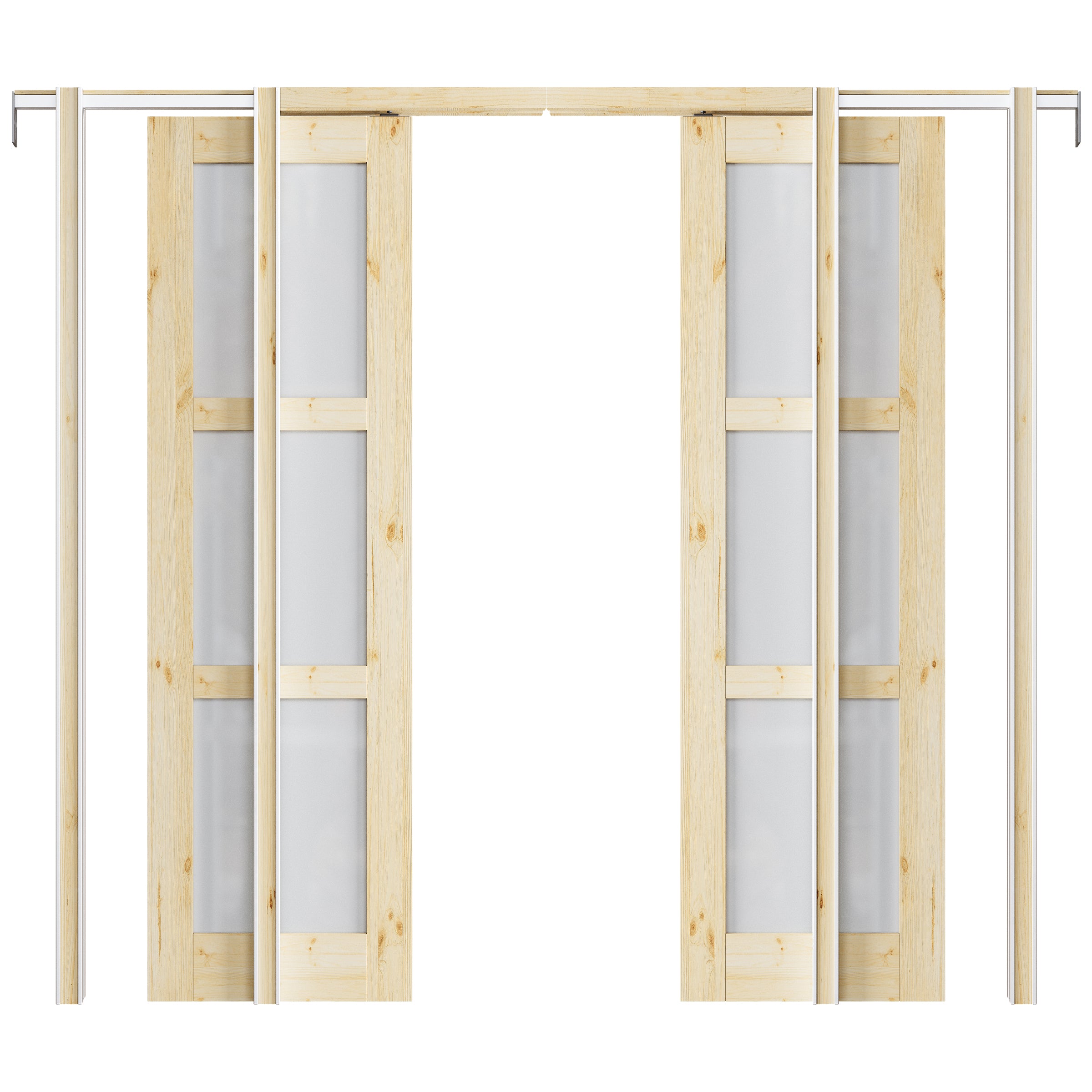 Ark Design 3-lite Tempered Frosted Glass Pocket Door with Hardware Kit & Soft Close, Pine Wood & Unfinished