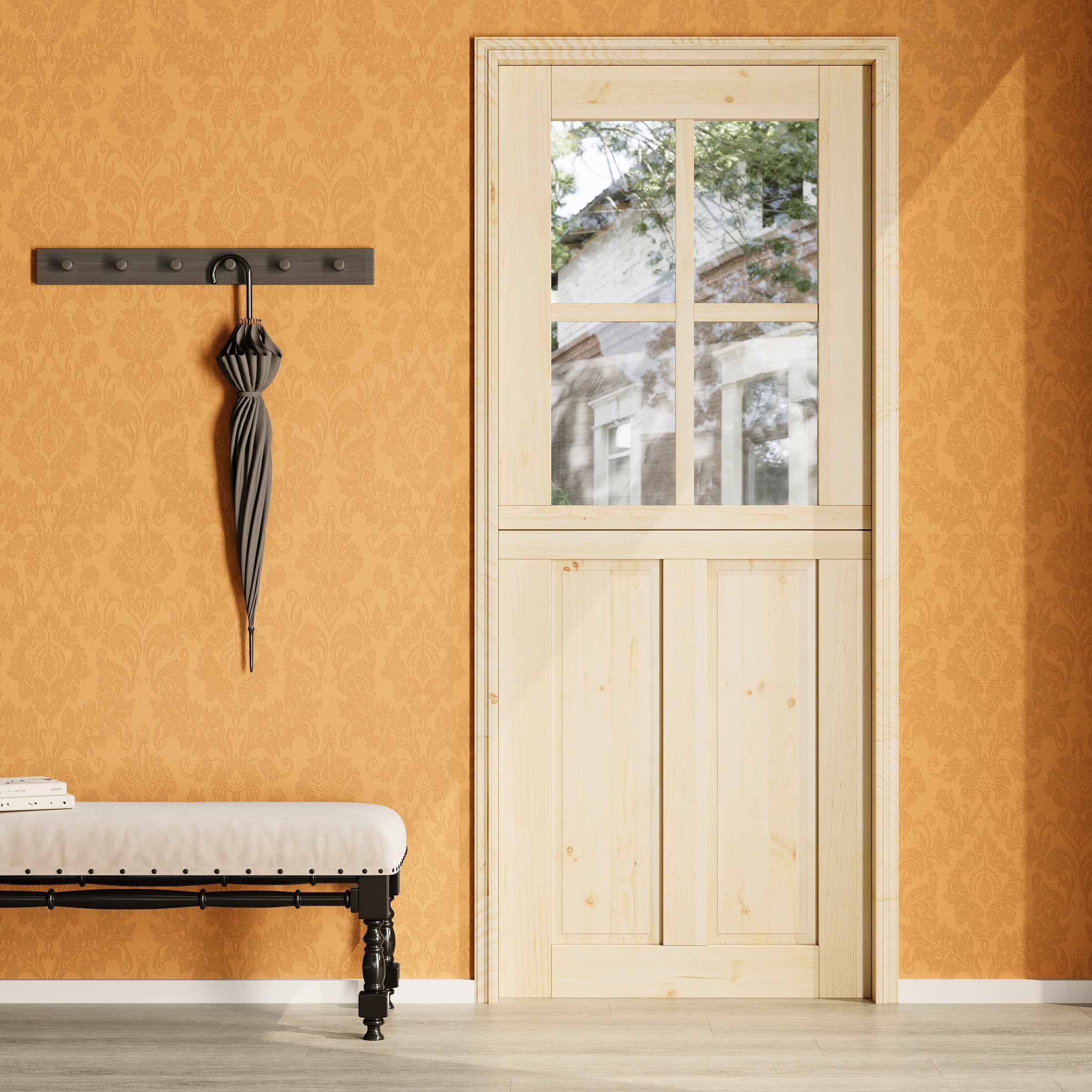 Ark Design Solid Pine Universal 4 Lite Clear Glass & 2 Lite Panel Unfinished Dutch Door, Pine Wood Front Door with/without Ready-to-Assemble Jamb