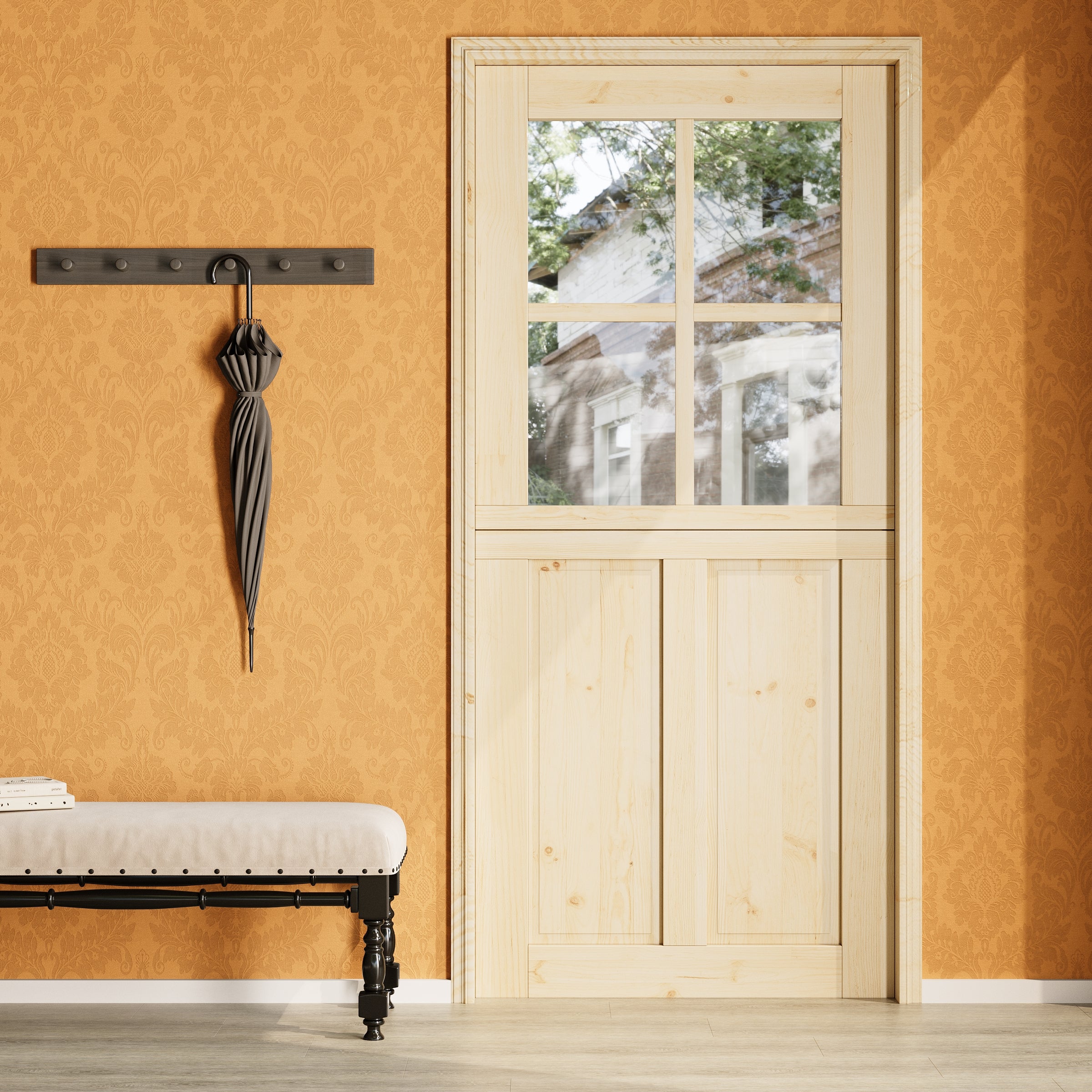 Ark Design Solid Pine Universal 4 Lite Clear Glass & 2 Lite Panel Unfinished Dutch Door, Pine Wood Front Door with/without Ready-to-Assemble Jamb