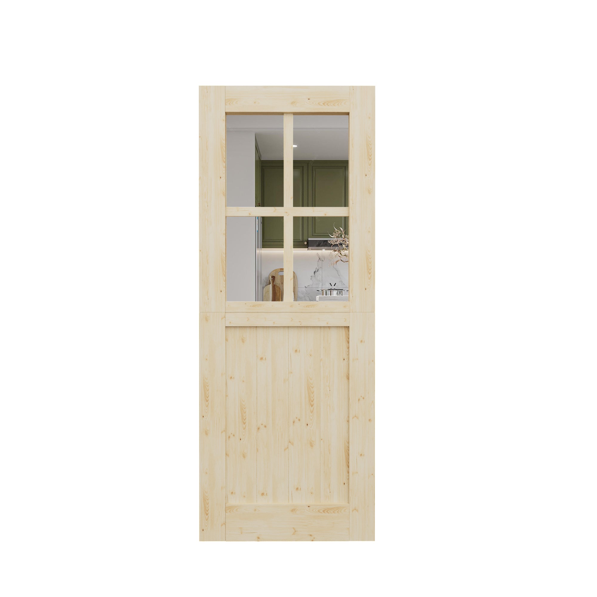 Ark Design Solid Pine Universal 4 Lite Clear Glass Unfinished Dutch Door, Pine Wood Front Door with/without Ready-to-Assemble Jamb