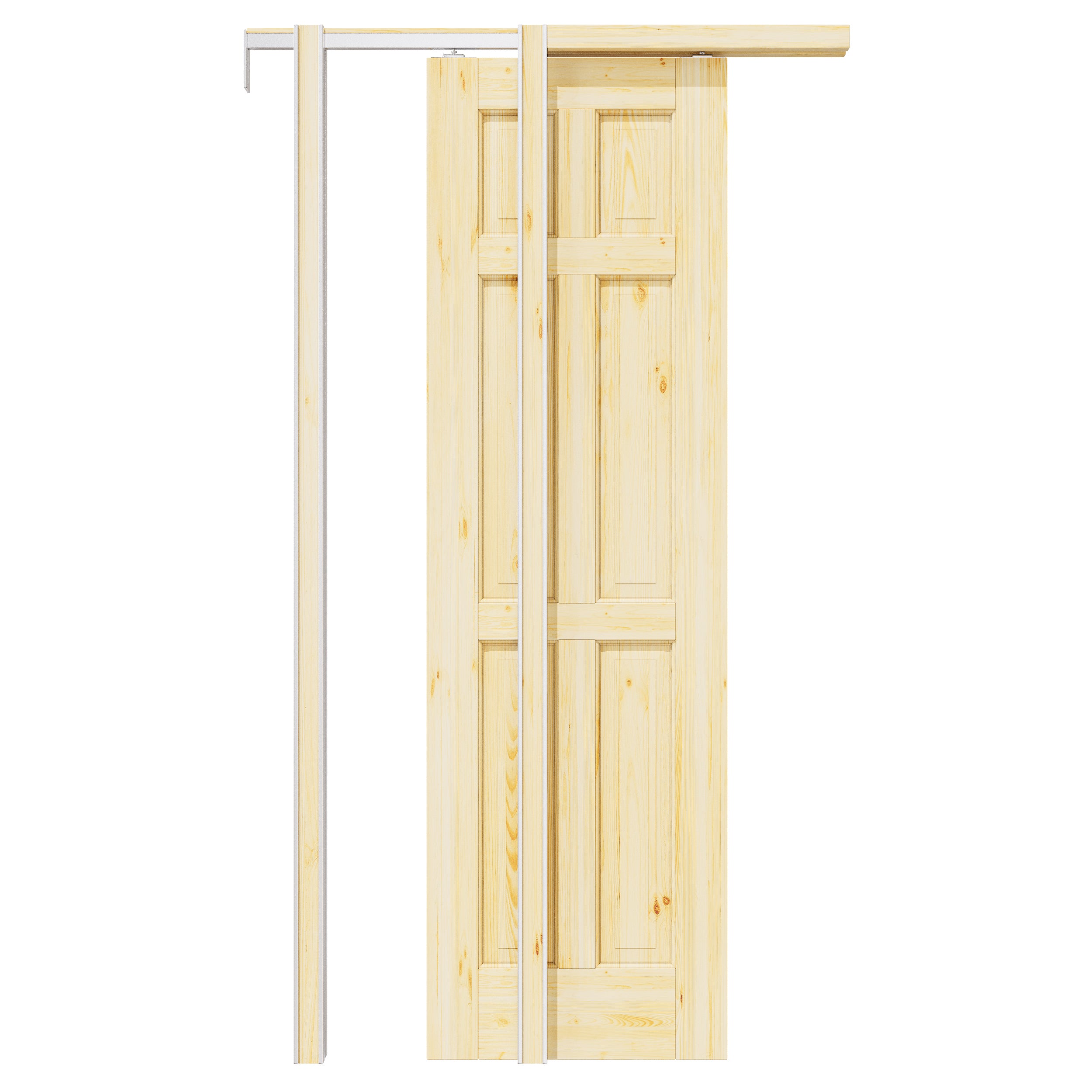 Ark Design 6 Lite Solid Core Pine Wood Pocket Door with Hardware Kit & Soft Close & Frame, Unfinished Natural Pine Wood