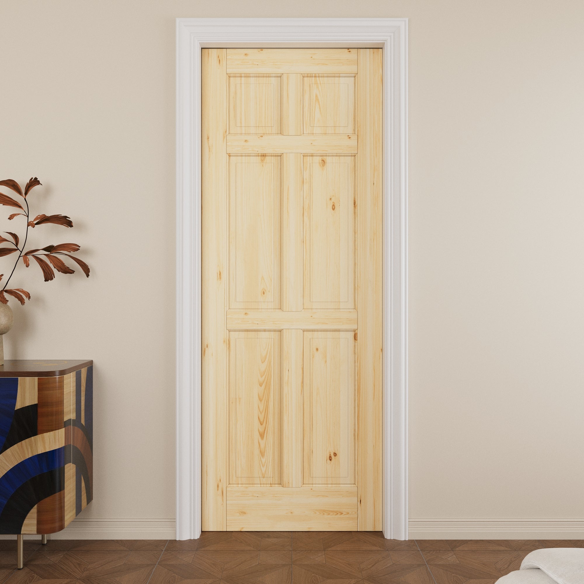 Ark Design 6 Lite Solid Core Pine Wood Pocket Door with Hardware Kit & Soft Close & Frame, Unfinished Natural Pine Wood