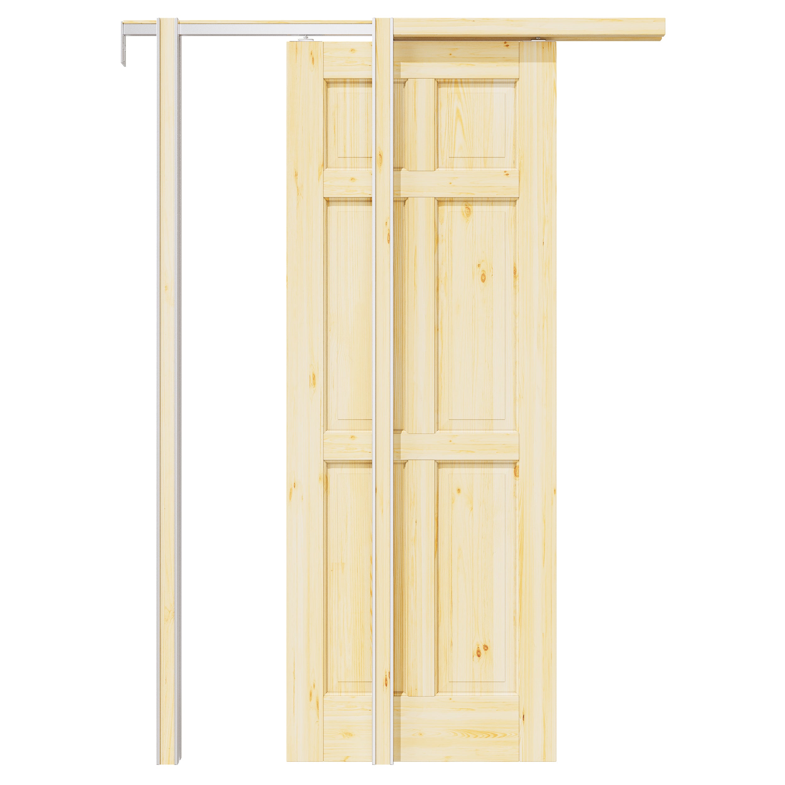 Ark Design 6 Lite Solid Core Pine Wood Pocket Door with Hardware Kit & Soft Close & Frame, Unfinished Natural Pine Wood