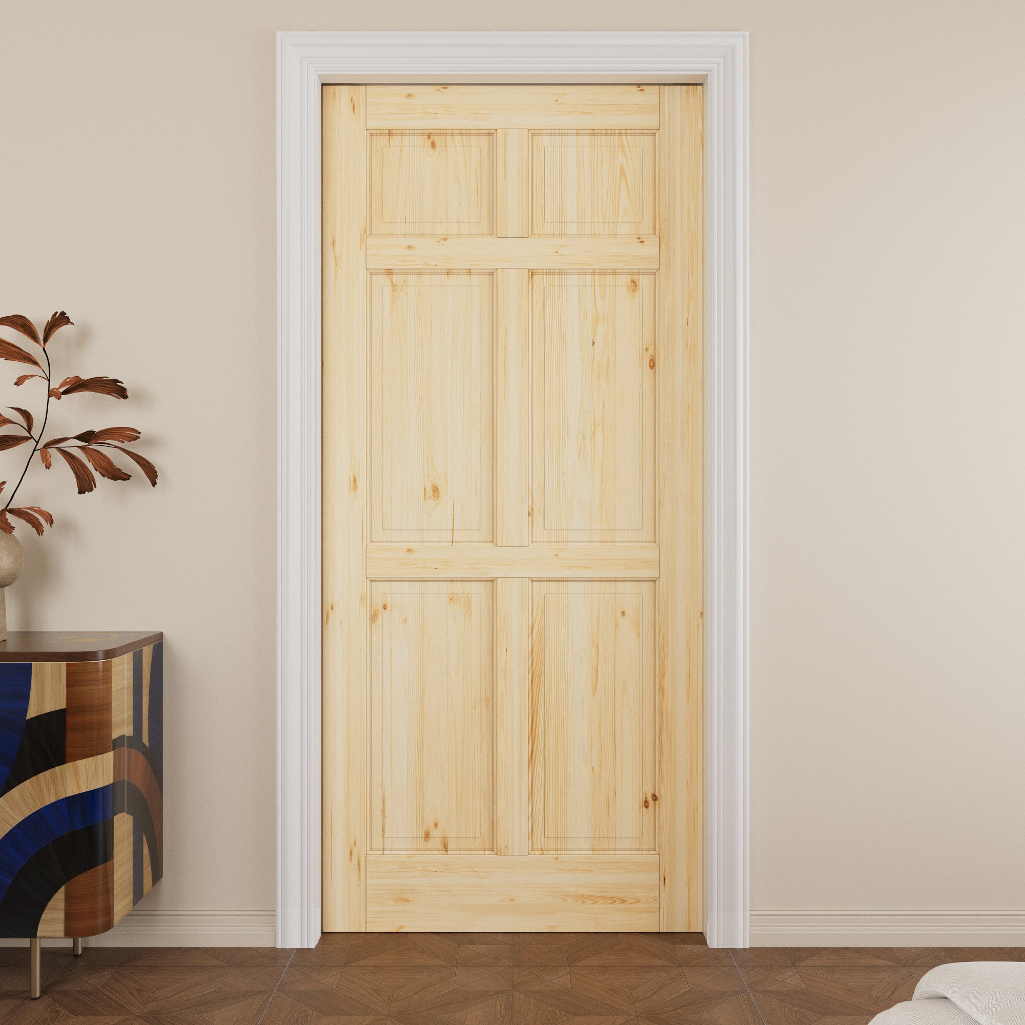 Ark Design 6 Lite Solid Core Pine Wood Pocket Door with Hardware Kit & Soft Close & Frame, Unfinished Natural Pine Wood