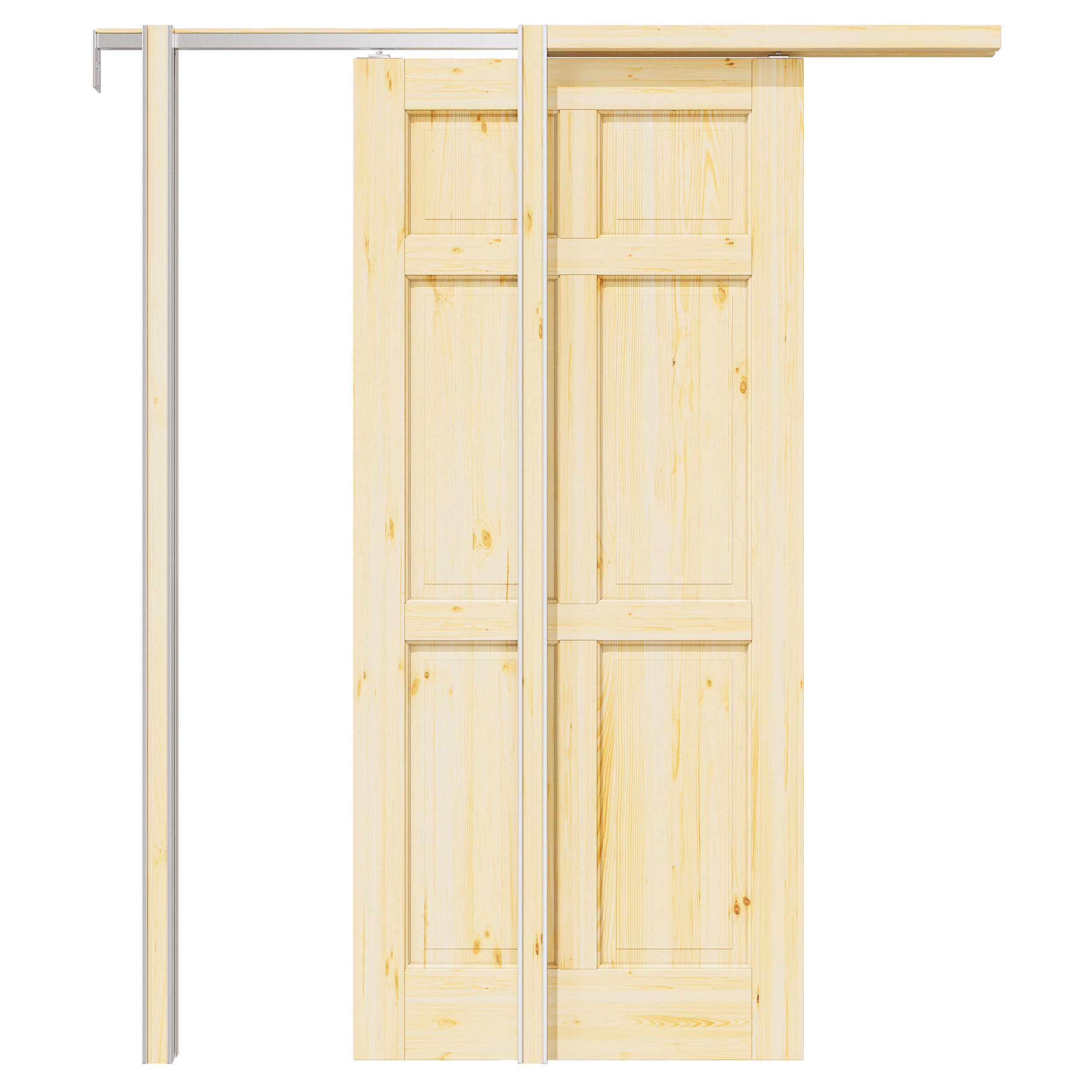 Ark Design 6 Lite Solid Core Pine Wood Pocket Door with Hardware Kit & Soft Close & Frame, Unfinished Natural Pine Wood