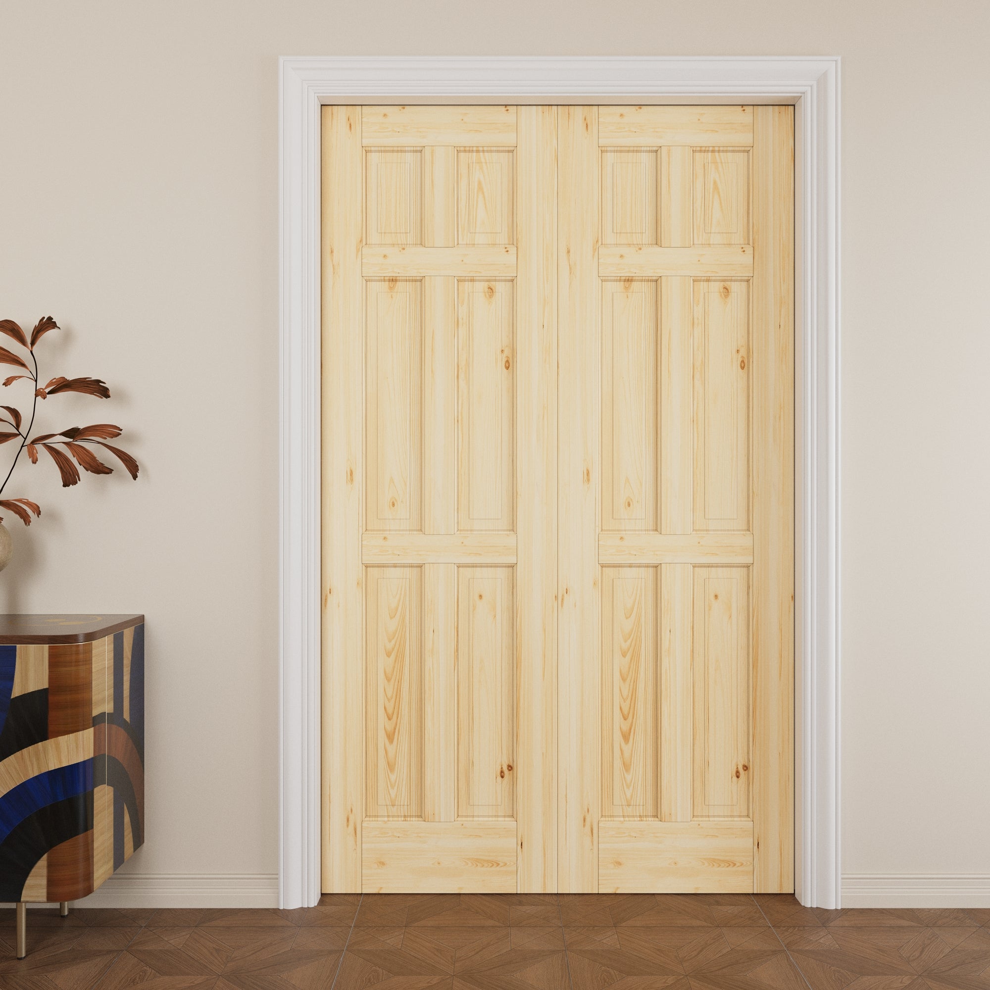 Ark Design 6 Lite Solid Core Pine Wood Pocket Door with Hardware Kit & Soft Close & Frame, Unfinished Natural Pine Wood