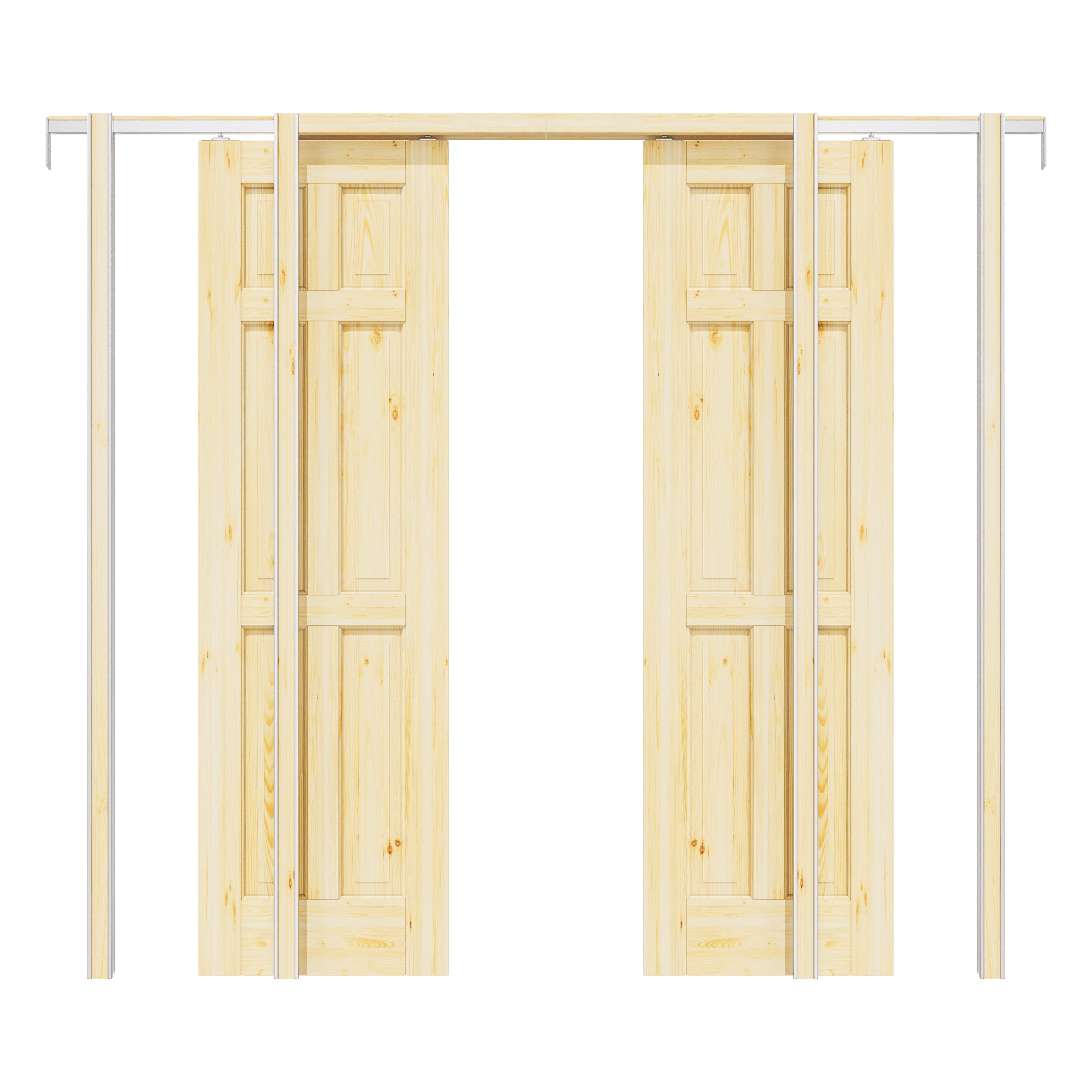 Ark Design 6 Lite Solid Core Pine Wood Pocket Door with Hardware Kit & Soft Close & Frame, Unfinished Natural Pine Wood