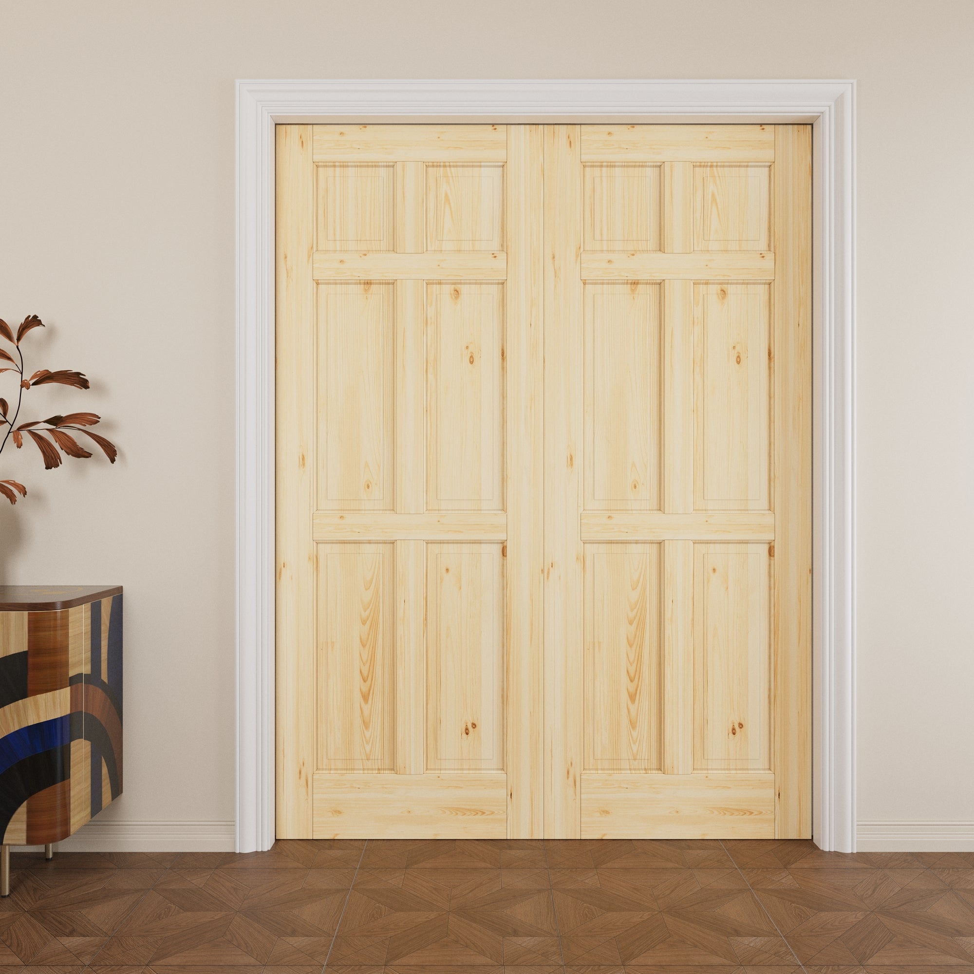 Ark Design 6 Lite Solid Core Pine Wood Pocket Door with Hardware Kit & Soft Close & Frame, Unfinished Natural Pine Wood