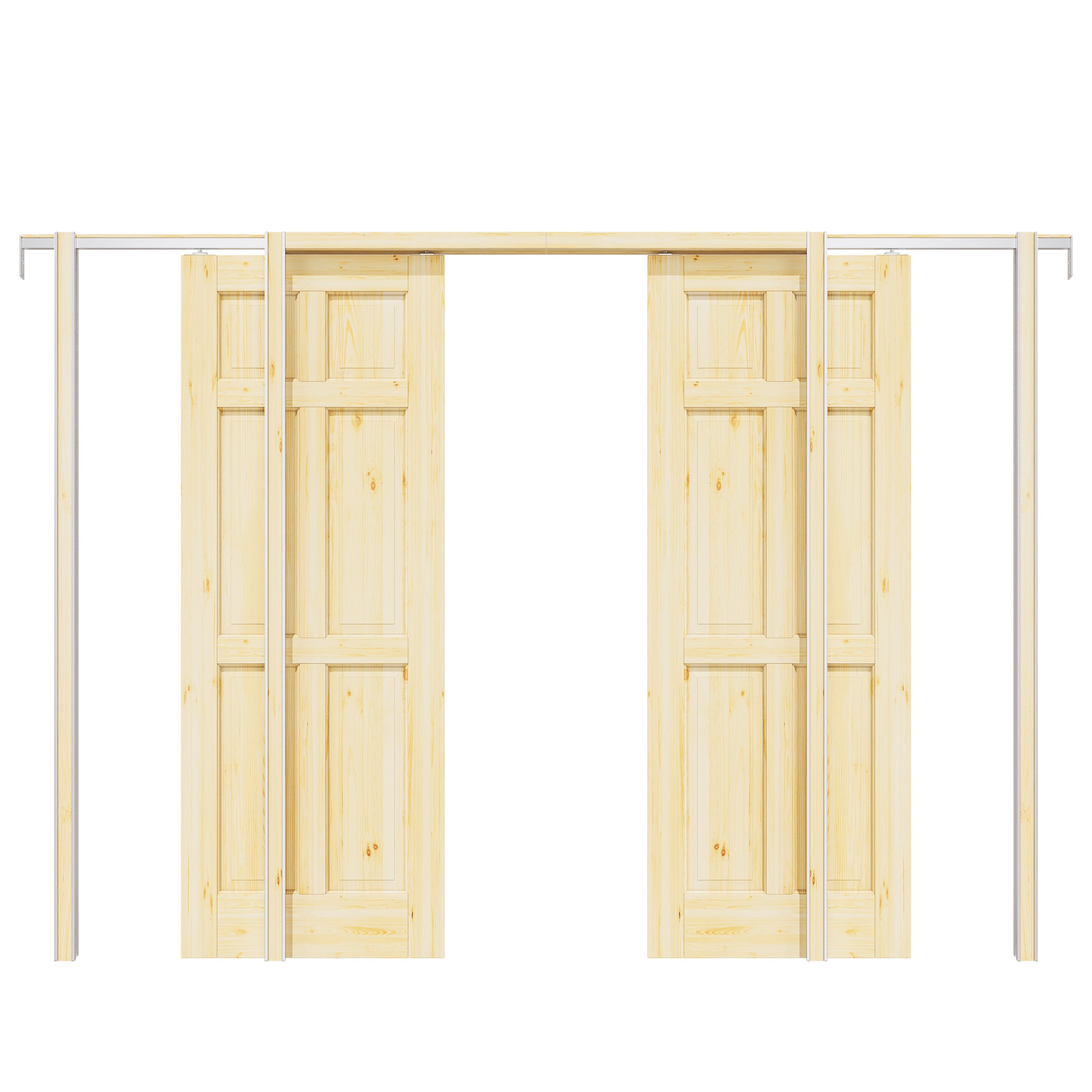 Ark Design 6 Lite Solid Core Pine Wood Pocket Door with Hardware Kit & Soft Close & Frame, Unfinished Natural Pine Wood