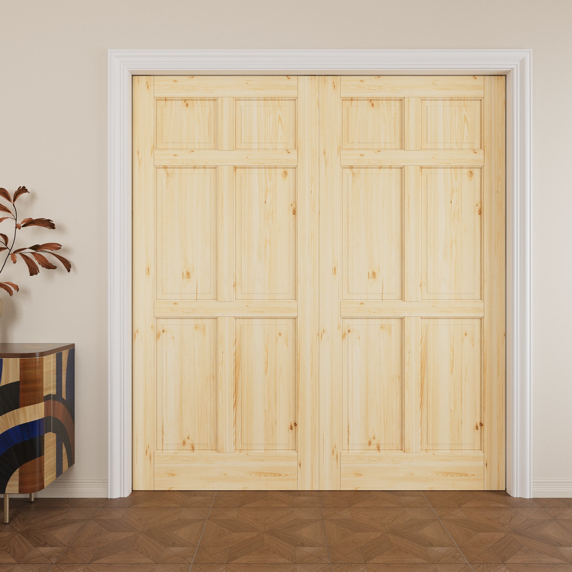 Ark Design 6 Lite Solid Core Pine Wood Pocket Door with Hardware Kit & Soft Close & Frame, Unfinished Natural Pine Wood