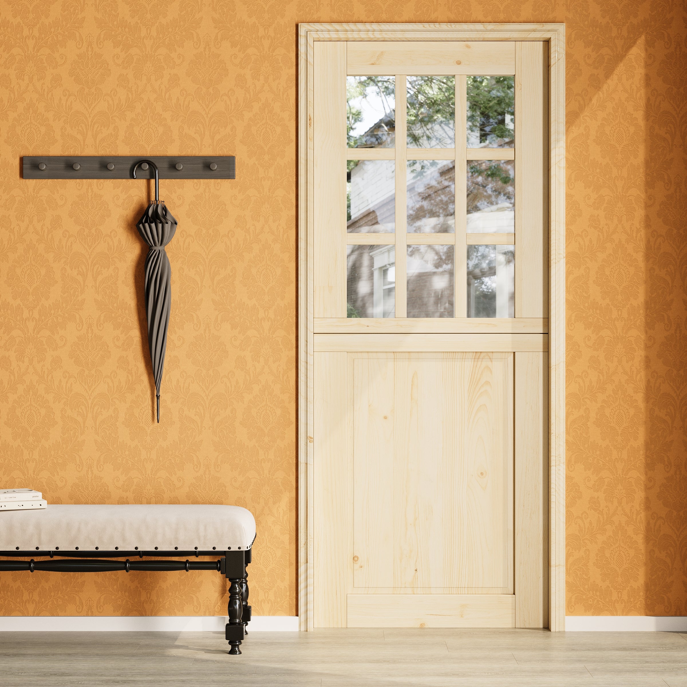 Ark Design Solid Pine Universal 9 Lite Clear Glass & 1 Lite Panel Unfinished Dutch Door, Pine Wood Front Door with/without Ready-to-Assemble Jamb