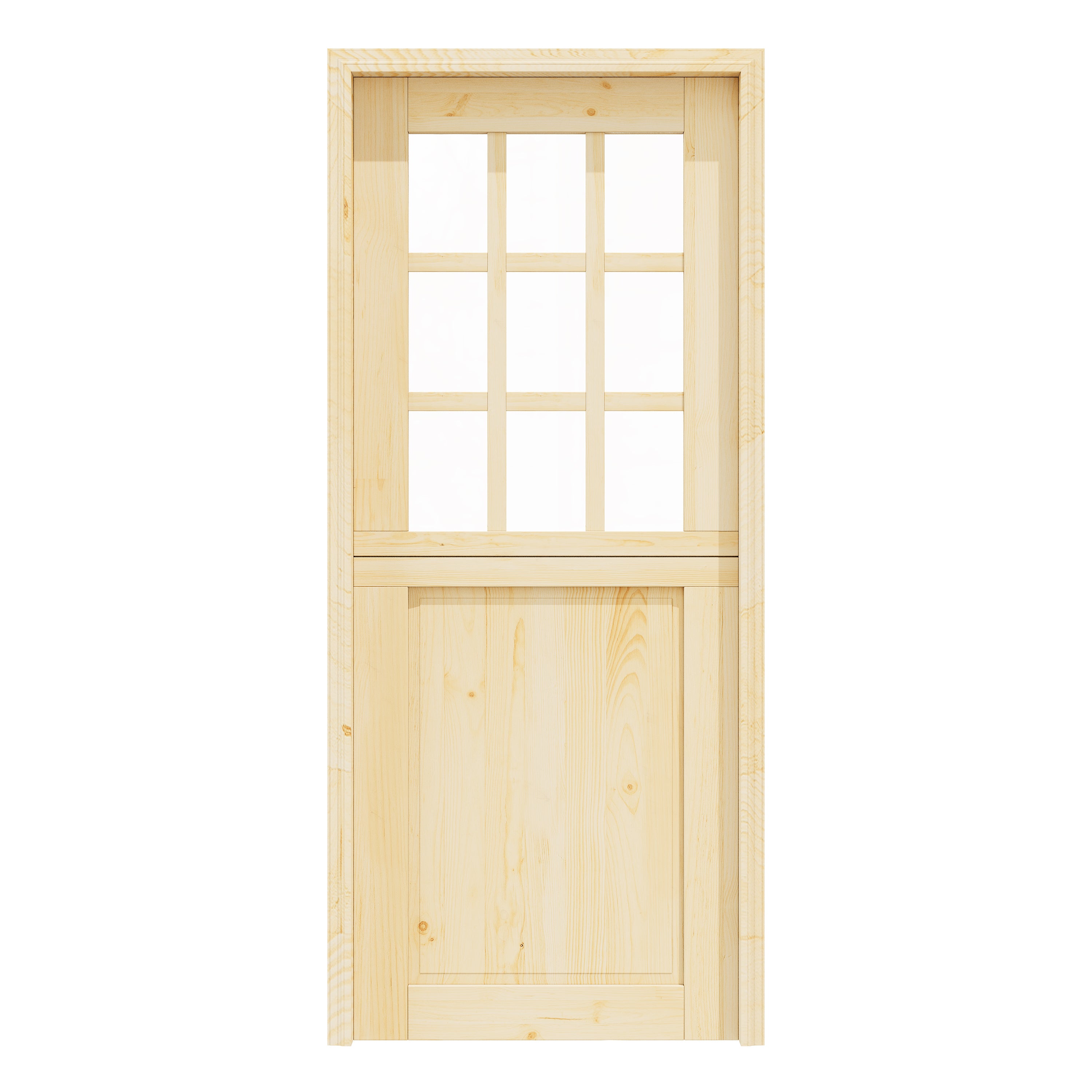 Ark Design Solid Pine Universal 9 Lite Clear Glass & 1 Lite Panel Unfinished Dutch Door, Pine Wood Front Door with/without Ready-to-Assemble Jamb