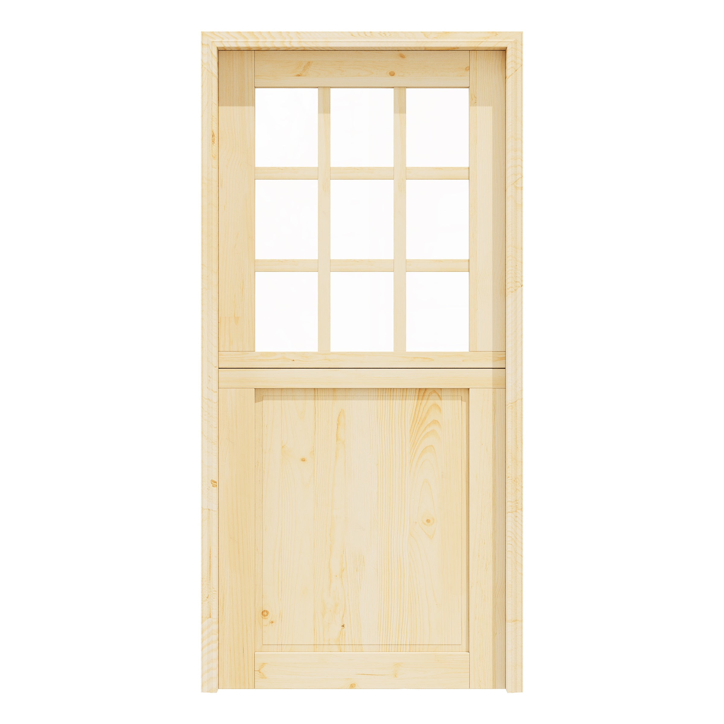 Ark Design Solid Pine Universal 9 Lite Clear Glass & 1 Lite Panel Unfinished Dutch Door, Pine Wood Front Door with/without Ready-to-Assemble Jamb