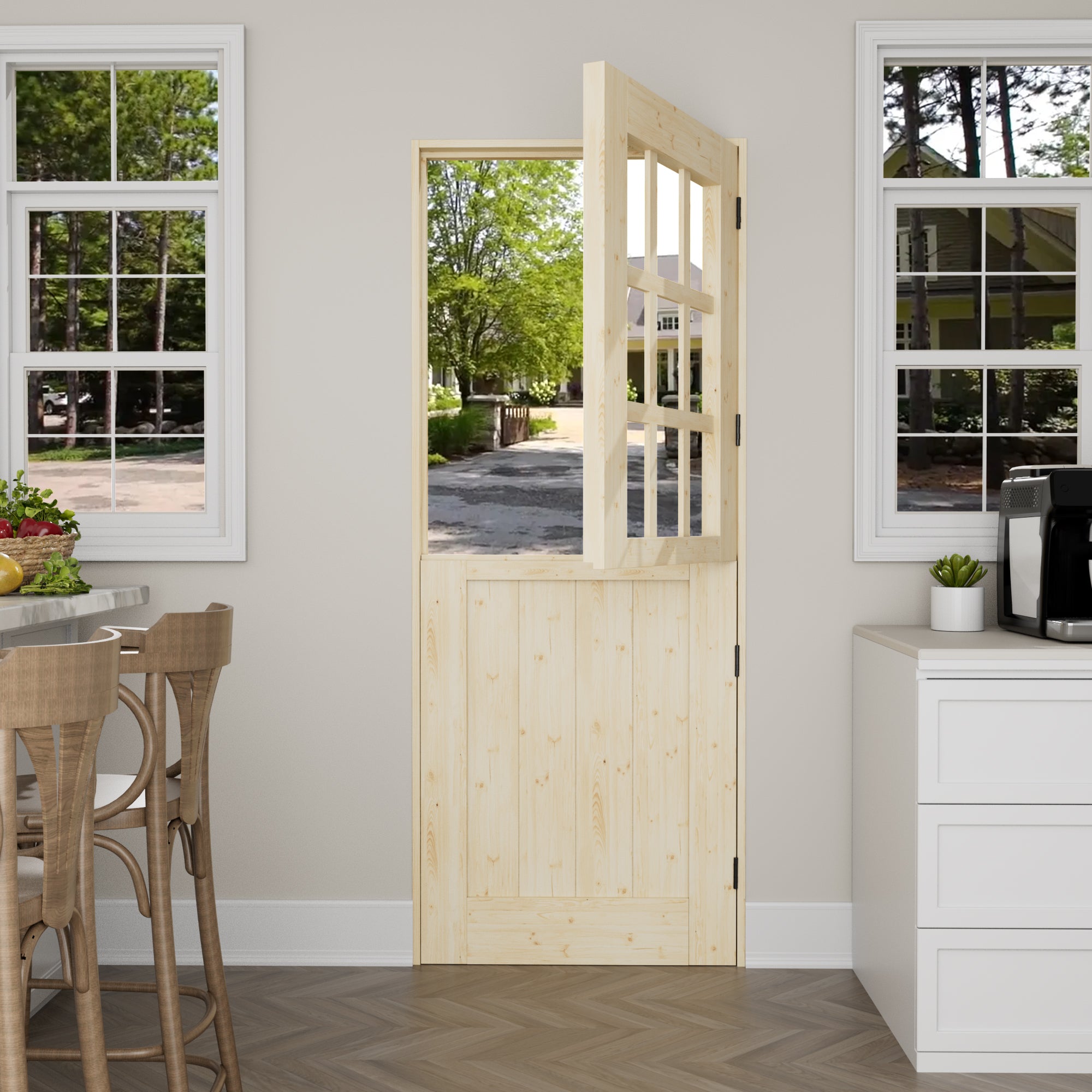 Ark Design Solid Pine Universal 9 Lite Clear Glass Unfinished Dutch Door, Pine Wood Front Door with/without Ready-to-Assemble Jamb