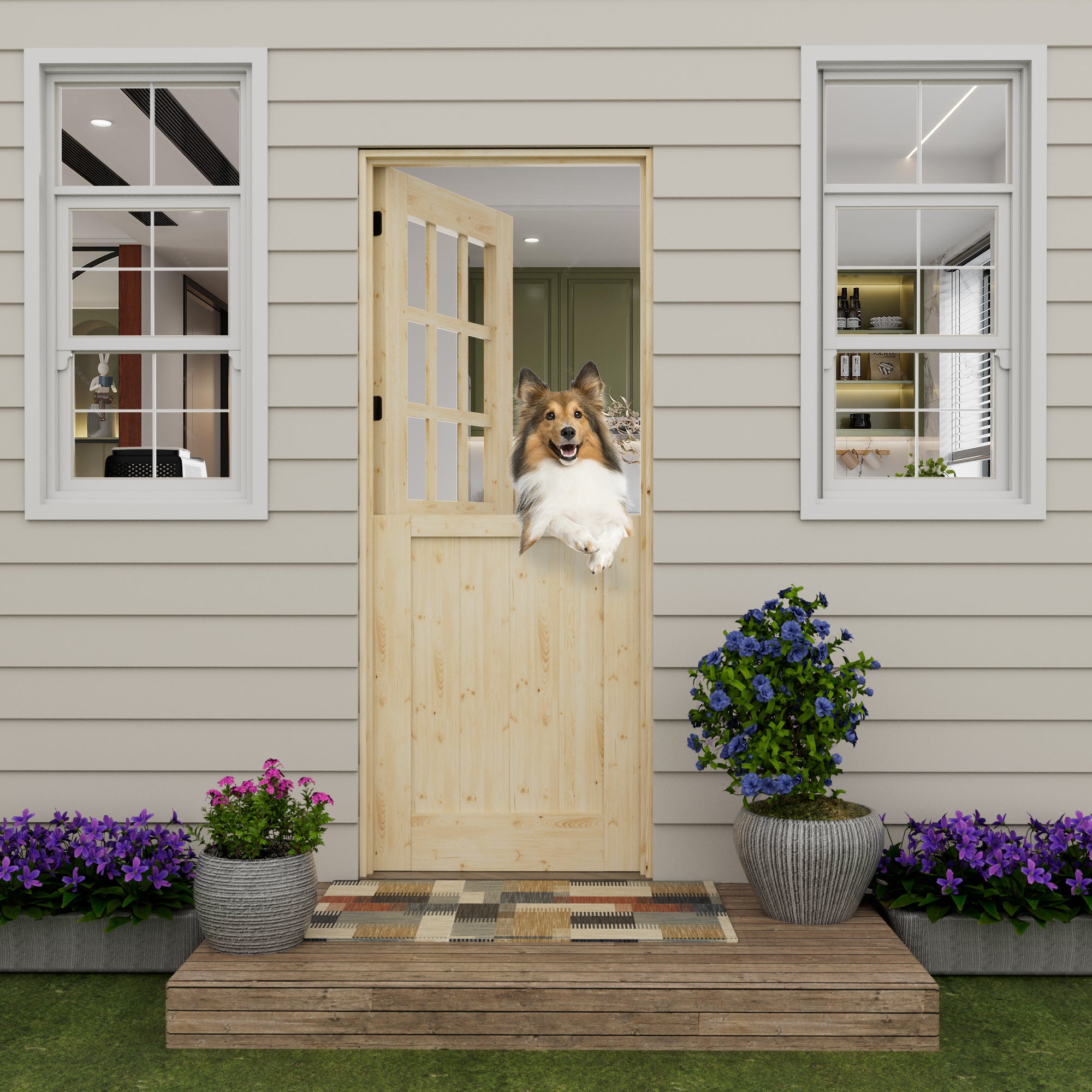 Ark Design Solid Pine Universal 9 Lite Clear Glass Unfinished Dutch Door, Pine Wood Front Door with/without Ready-to-Assemble Jamb
